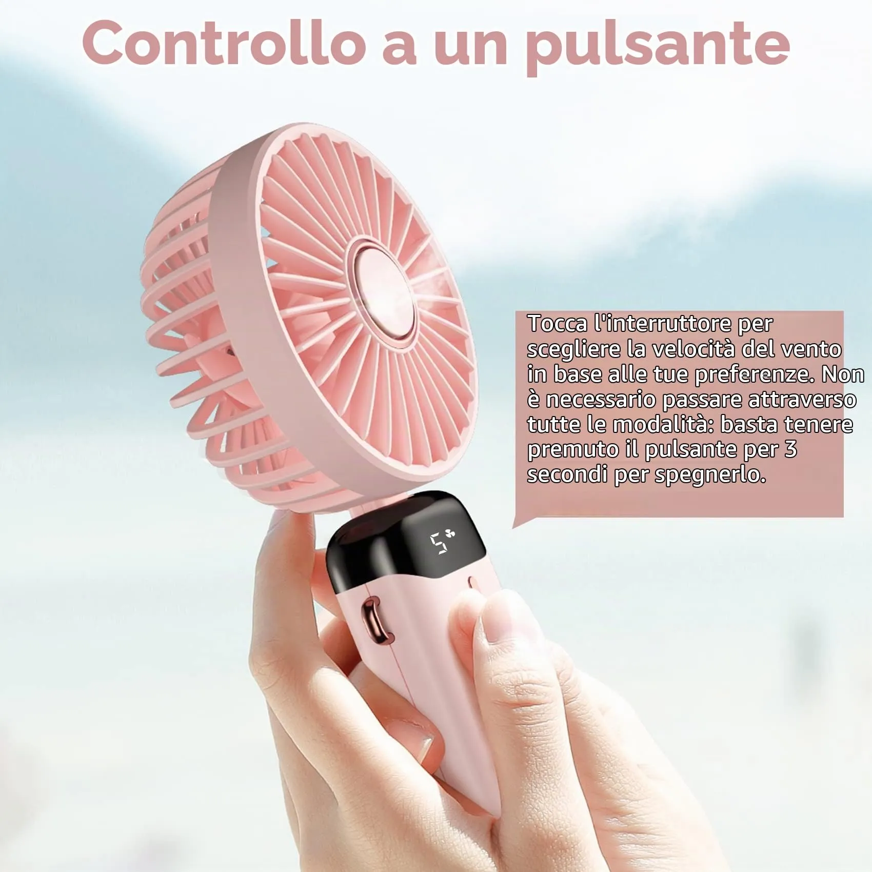 Rafada Mini Ventilatore Portatile Ricaricabile, 5 Livelli di Velocità, Batteria 4200 mAh, USB Pieghevole - immagine 4