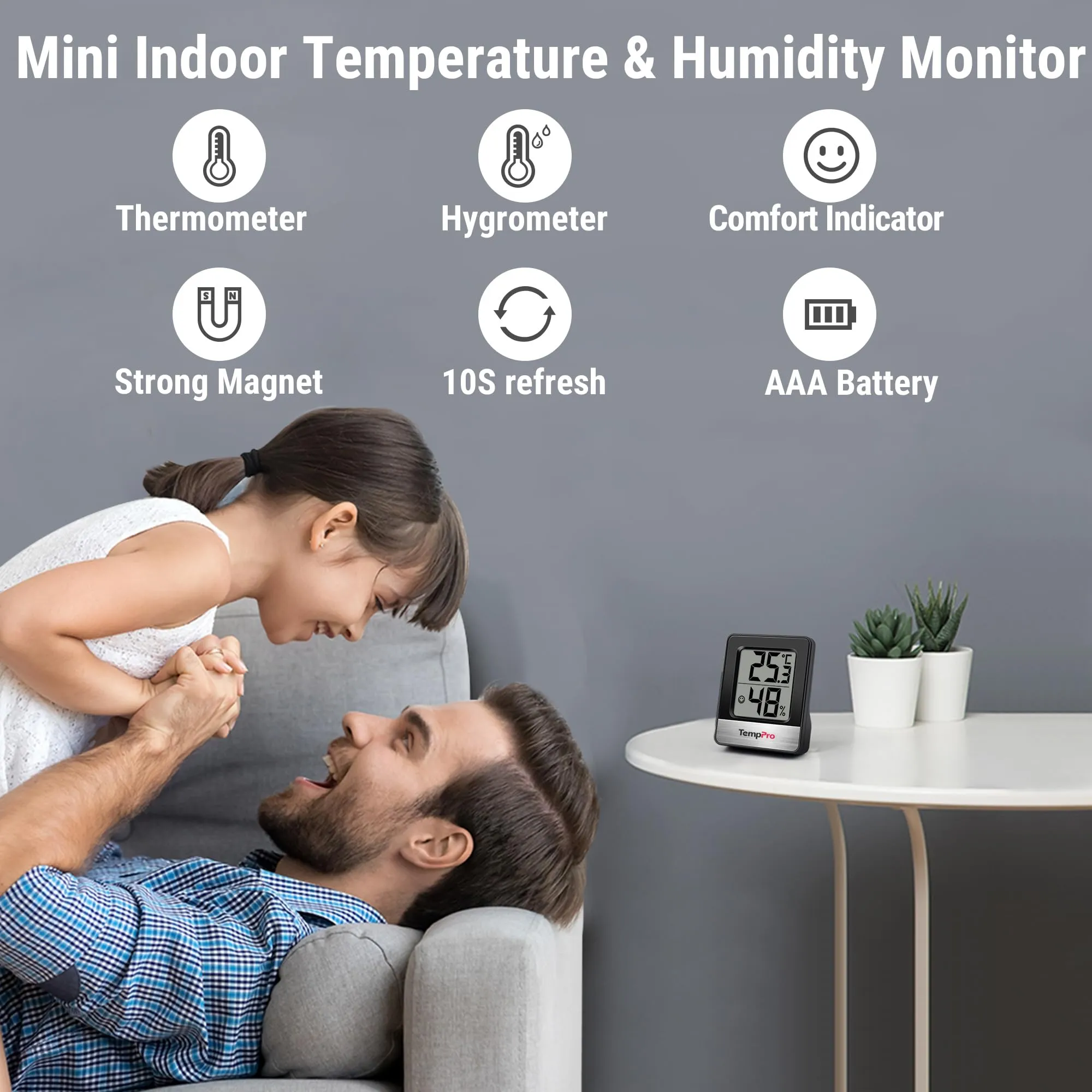 TempPro TP49 Mini Igrometro Termometro Digitale Interno, Nero - immagine 2