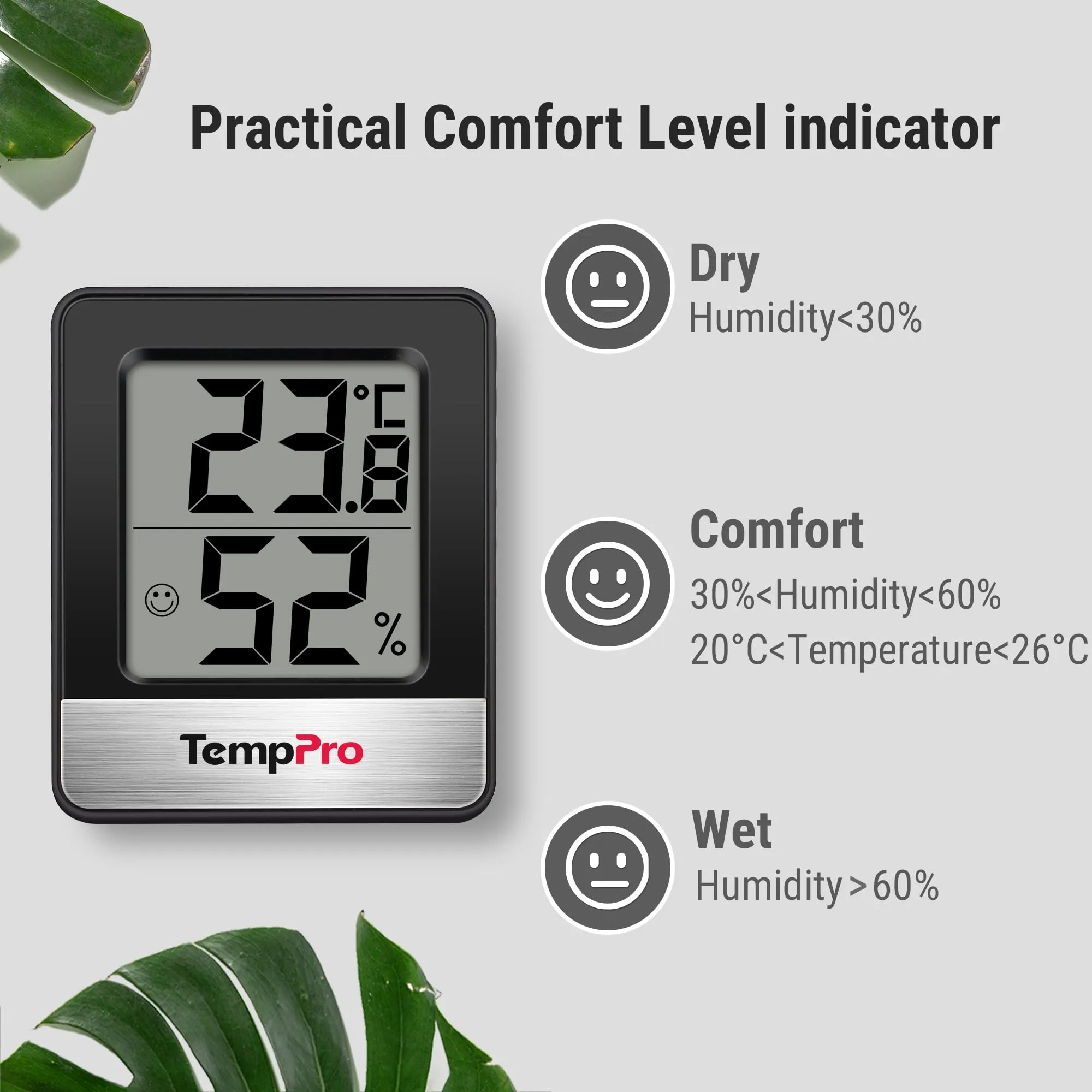 TempPro TP49 Mini Igrometro Termometro Digitale Interno, Nero - immagine 3