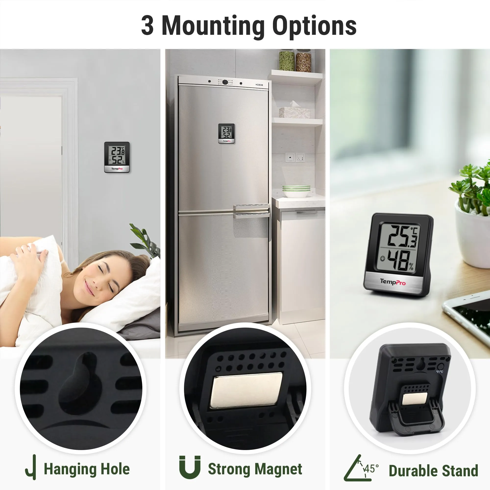 TempPro TP49 Mini Igrometro Termometro Digitale Interno, Nero - immagine 4