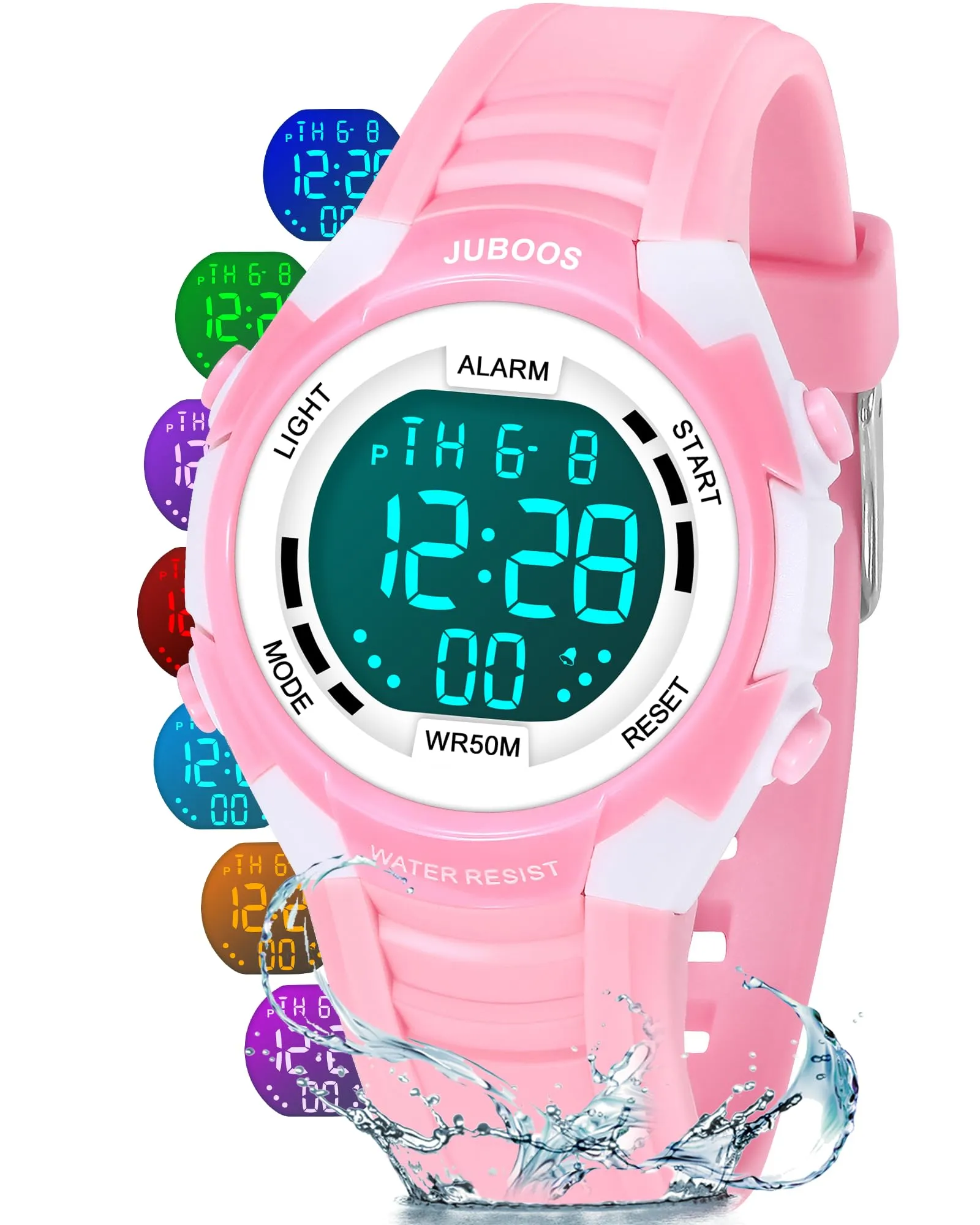 Juboos Orologio Digitale Impermeabile per Bambini con Orecchie da Gatto e 7 Luci Colorate, Polvere - immagine 1