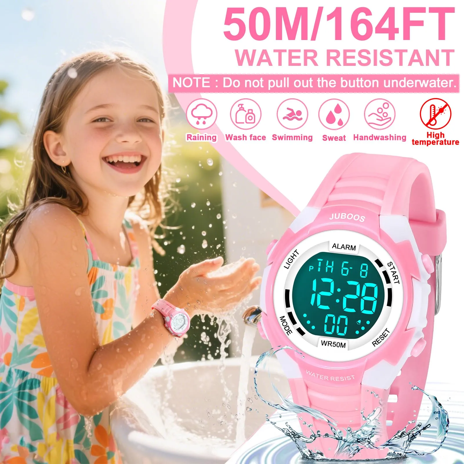 Juboos Orologio Digitale Impermeabile per Bambini con Orecchie da Gatto e 7 Luci Colorate, Polvere - immagine 2
