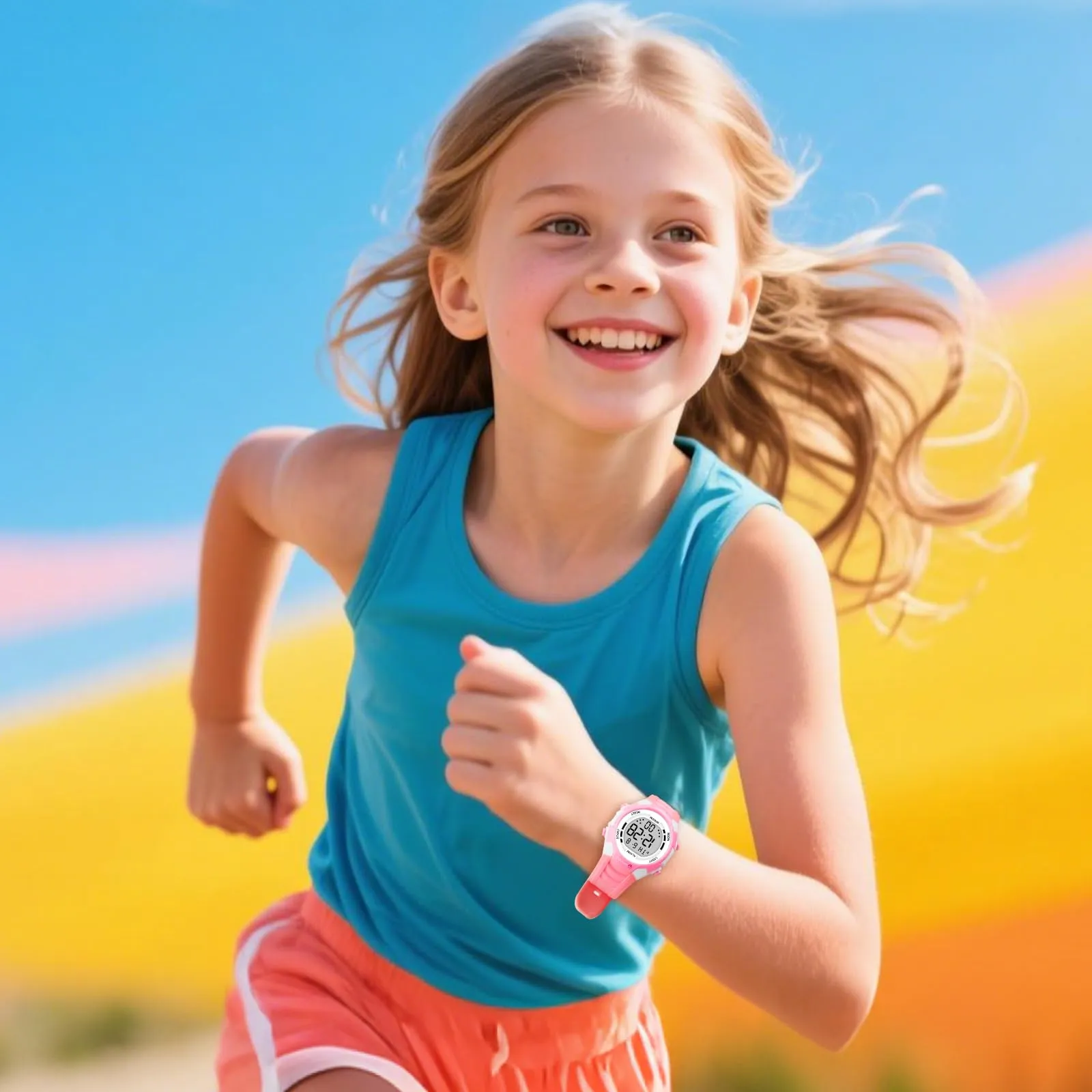 Juboos Orologio Digitale Impermeabile per Bambini con Orecchie da Gatto e 7 Luci Colorate, Polvere - immagine 6