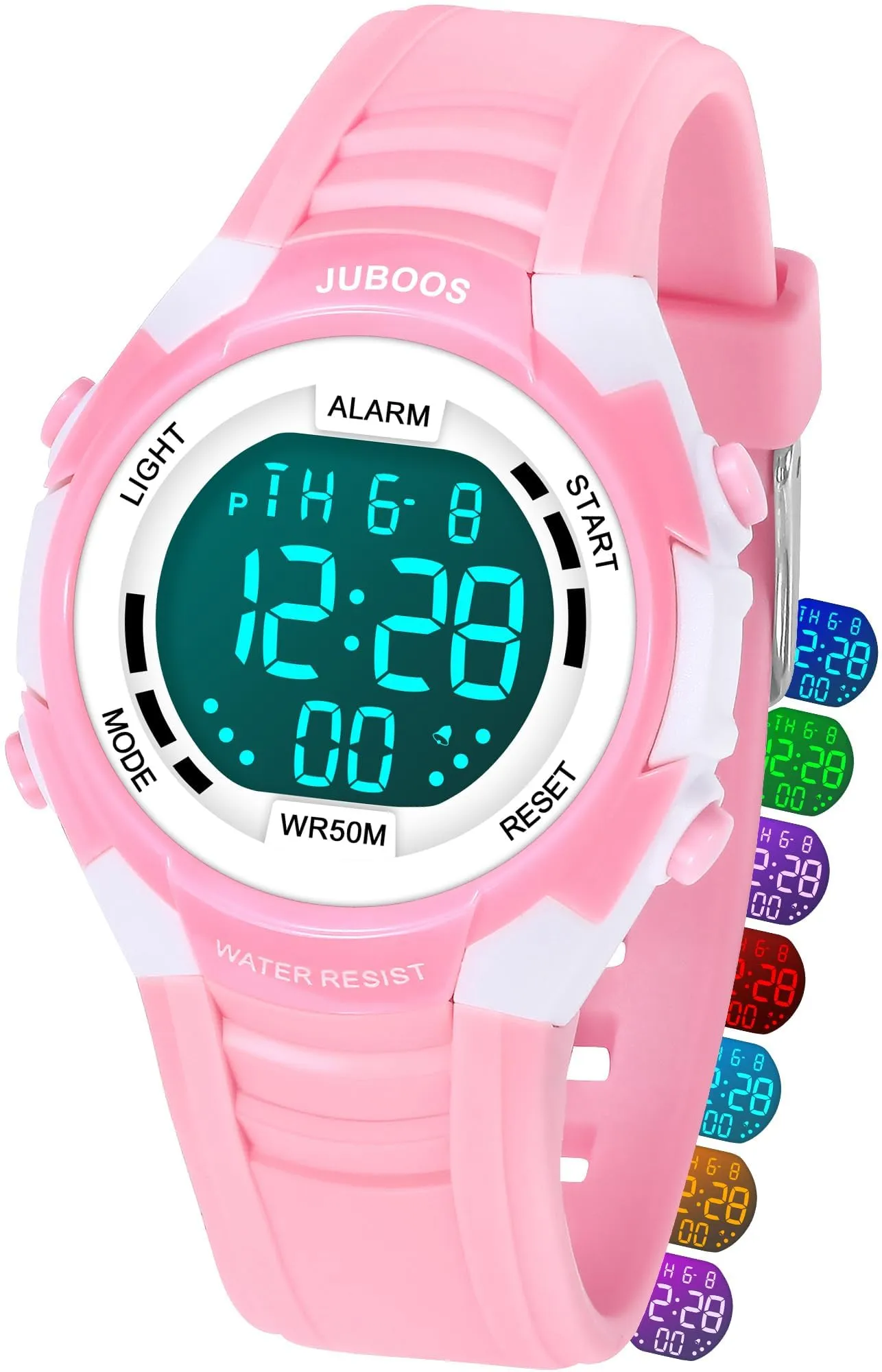 Juboos Orologio Digitale Impermeabile per Bambini con Orecchie da Gatto e 7 Luci Colorate, Polvere - immagine 7