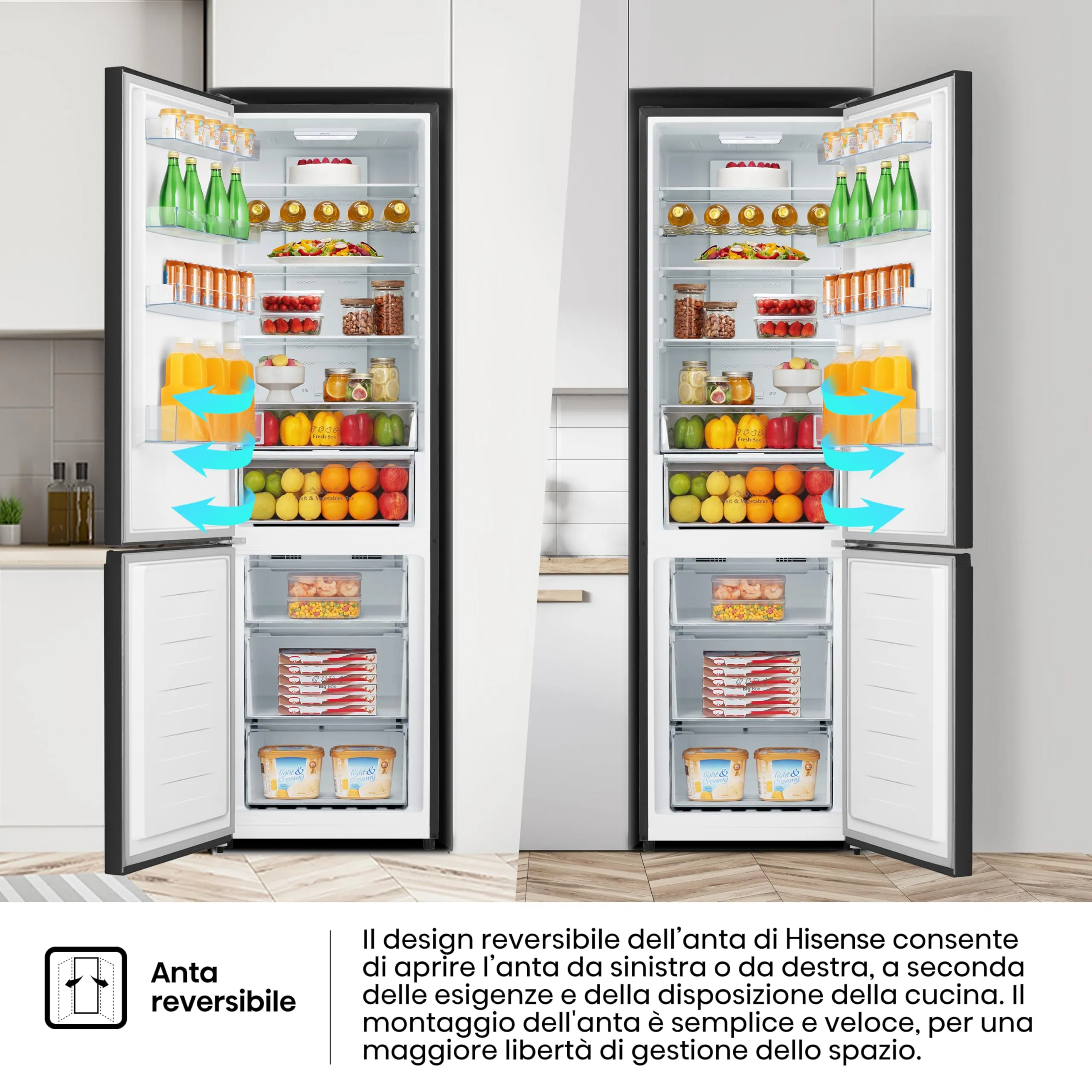 Hisense RB440N4AFD Frigorifero Combinato Total No Frost, Nero, Classe D, 336L, 36dB, Porta reversibile, Motore Inverter - immagine 7