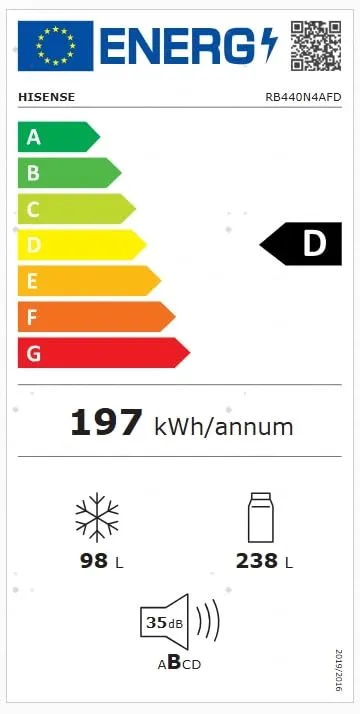 Hisense RB440N4AFD Frigorifero Combinato Total No Frost, Nero, Classe D, 336L, 36dB, Porta reversibile, Motore Inverter - immagine 13