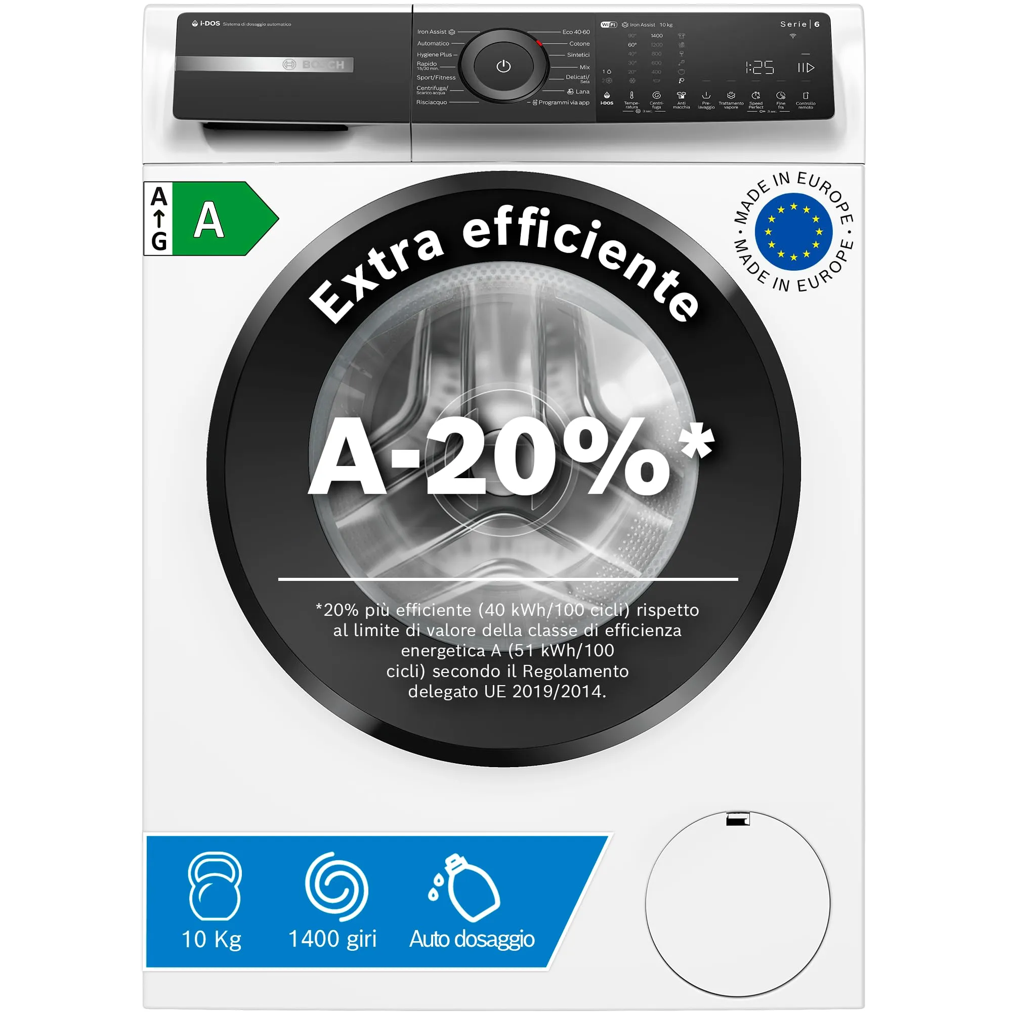 Bosch Serie 6 WGH254A0IT Lavatrice 10kg 1400 giri/min Efficienza A-20% - immagine 1