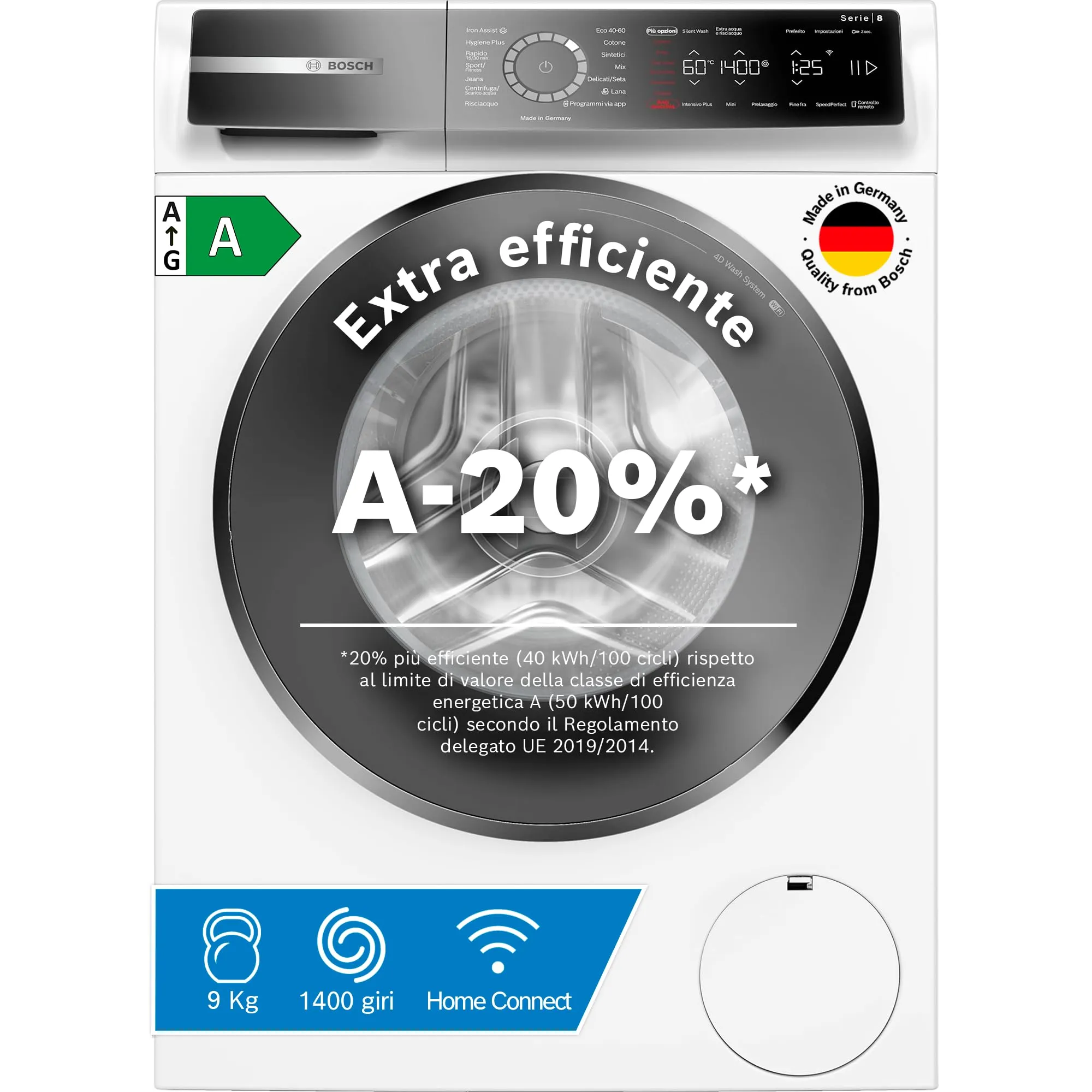 Bosch Serie 8 WGB24400IT Lavatrice 9kg 1400 giri/min Efficienza A-20% - immagine 1