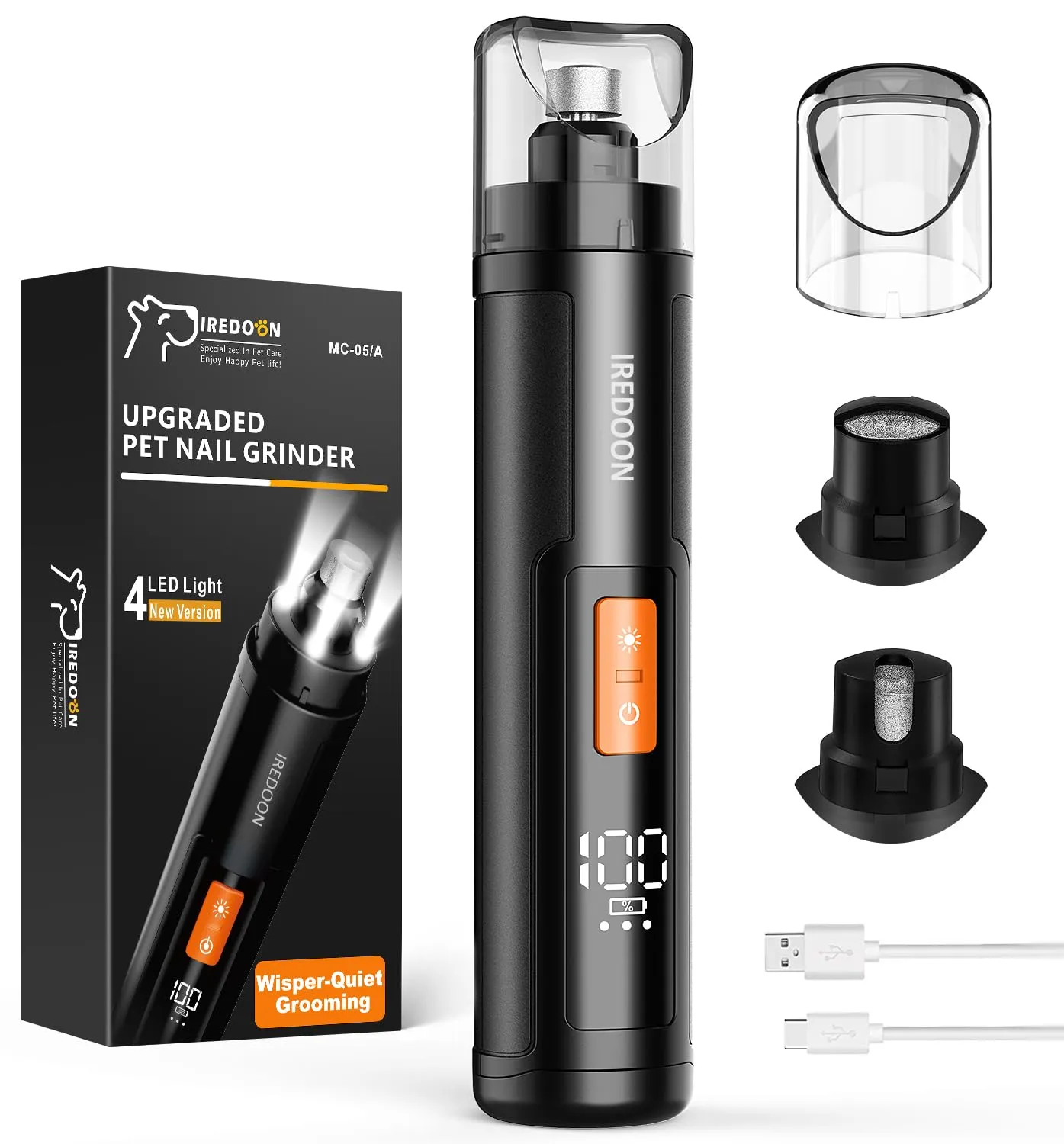 IREDOON Smerigliatrice per Unghie per Cani, 3 Velocità con 4 luci a LED, Nero - immagine 1