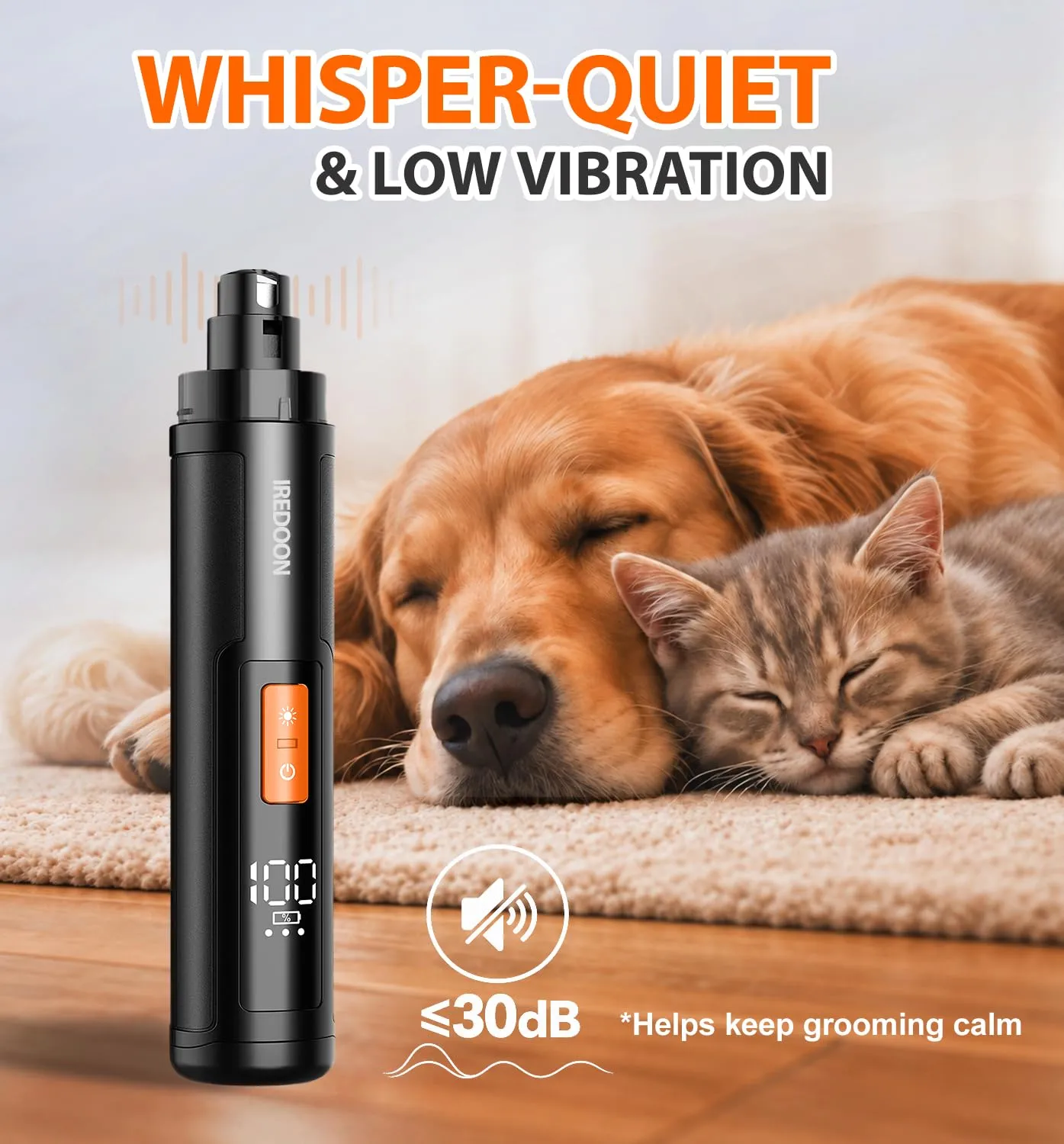 IREDOON Smerigliatrice per Unghie per Cani, 3 Velocità con 4 luci a LED, Nero - immagine 3