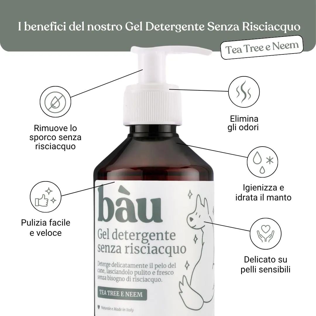 Bau Shampoo Secco per Cani, Gel Detergente Senza Risciacquo con Aloe Vera, 250 ml - immagine 2