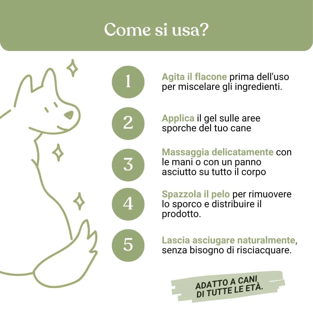 Bau Shampoo Secco per Cani, Gel Detergente Senza Risciacquo con Aloe Vera, Mela, 250 ml - immagine 7