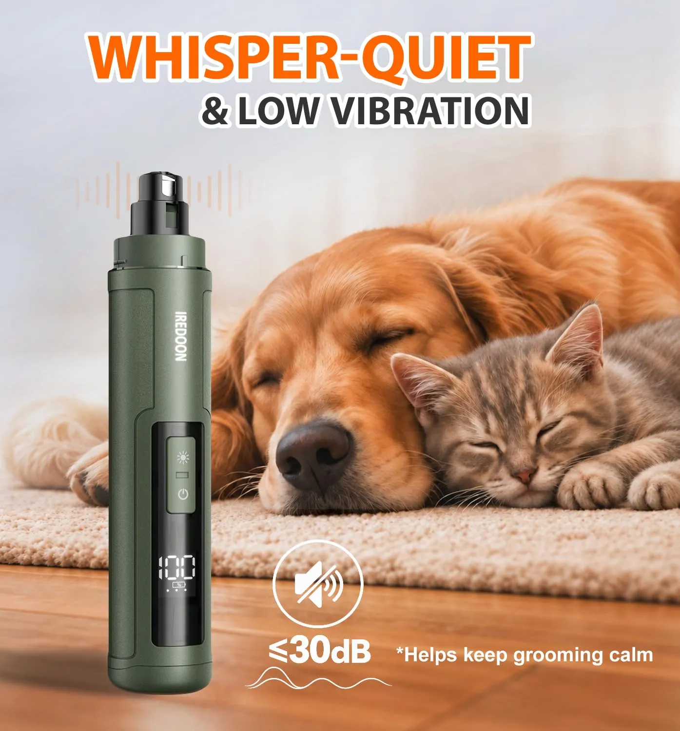 IREDOON Smerigliatrice per Unghie per Cani, 3 Marce con 4 luci a LED (Verde) - immagine 3