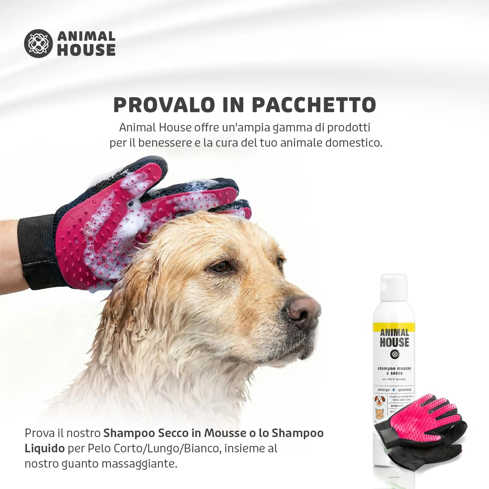 Animal House Guanti per Toelettatura per Cani e Gatti, Massaggianti e Morbidi (Rosa) - immagine 7