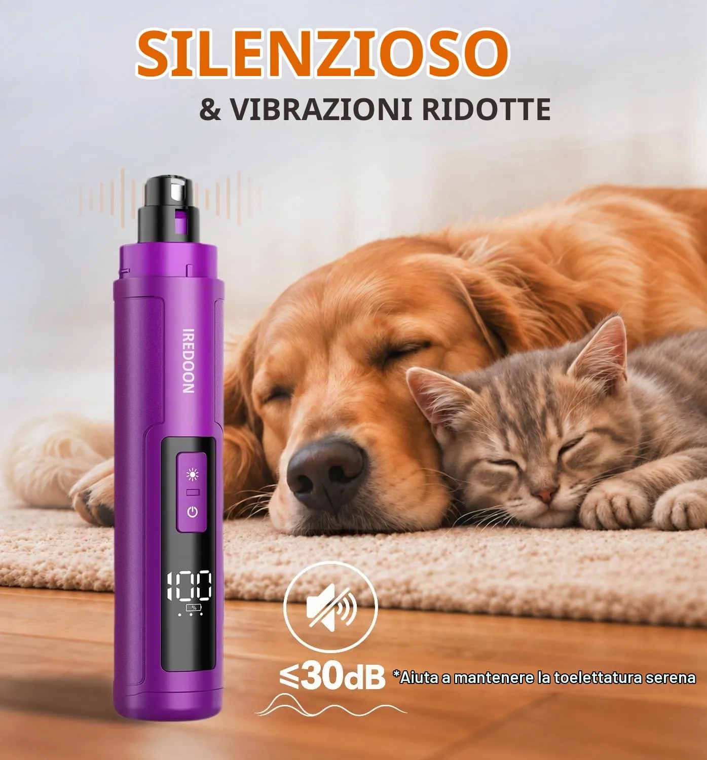 IREDOON Smerigliatrice per Unghie per Cani, 3 Marce, 4 Luci LED, Viola - immagine 3