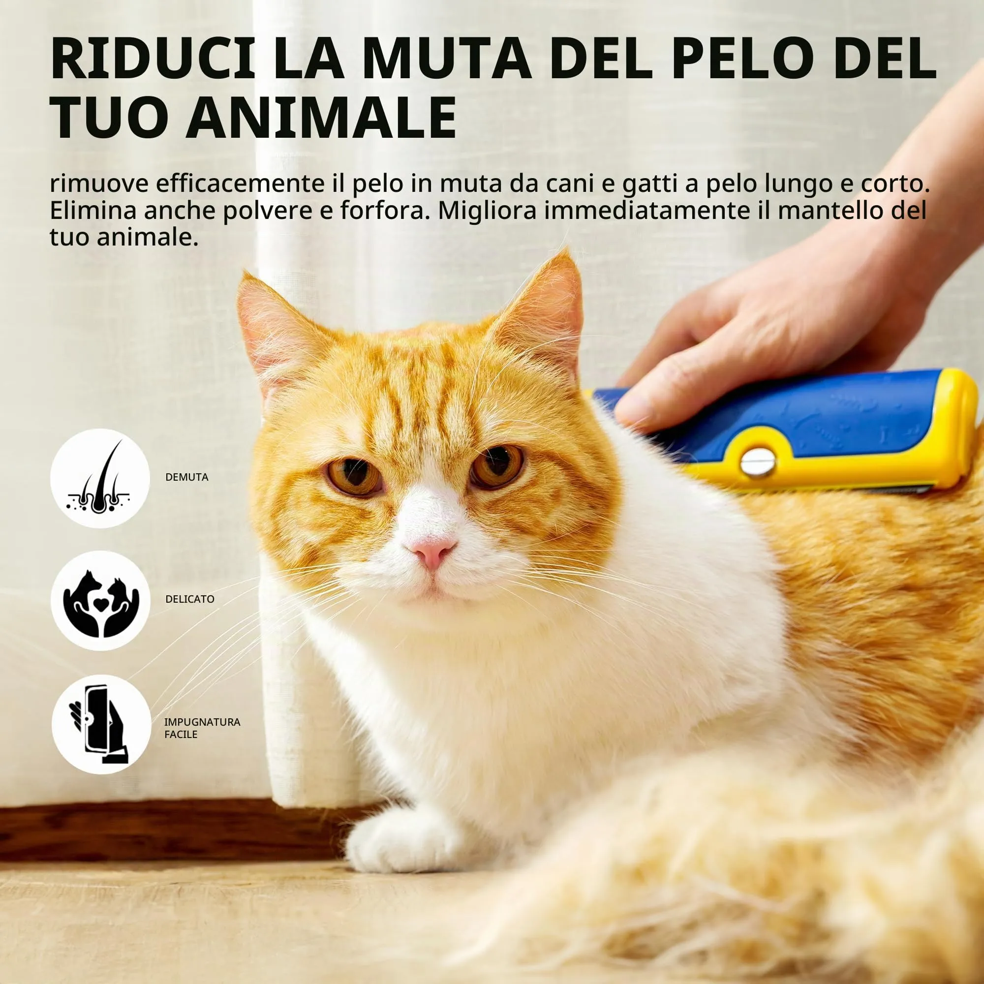 PetPog Slanatore per Cani e Gatti, Pelo Corto e Medio, Blu Giallo - immagine 2
