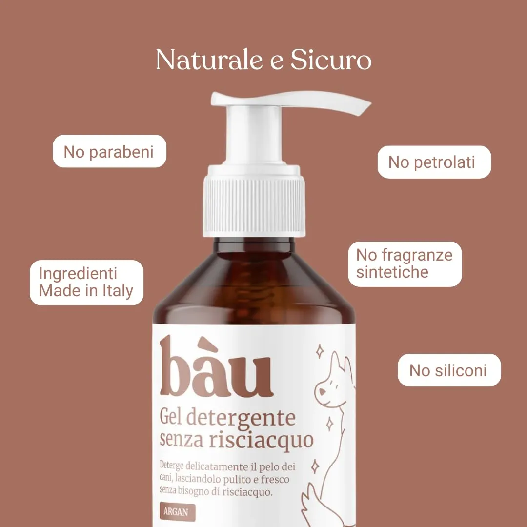 Bau Shampoo Secco per Cani, Gel Detergente Senza Risciacquo con Aloe Vera e Argan, 250 ml - immagine 6