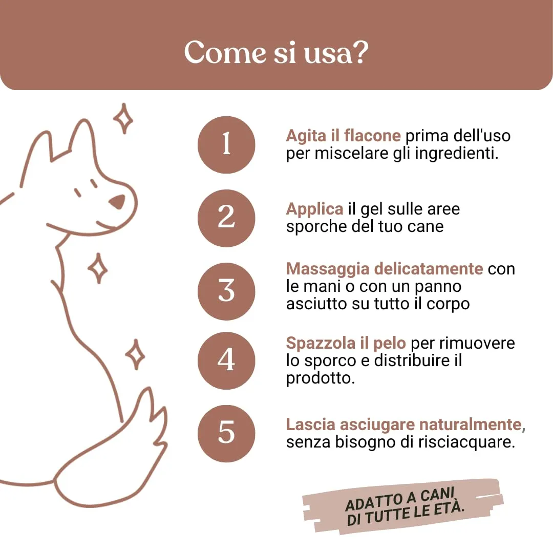 Bau Shampoo Secco per Cani, Gel Detergente Senza Risciacquo con Aloe Vera e Argan, 250 ml - immagine 7