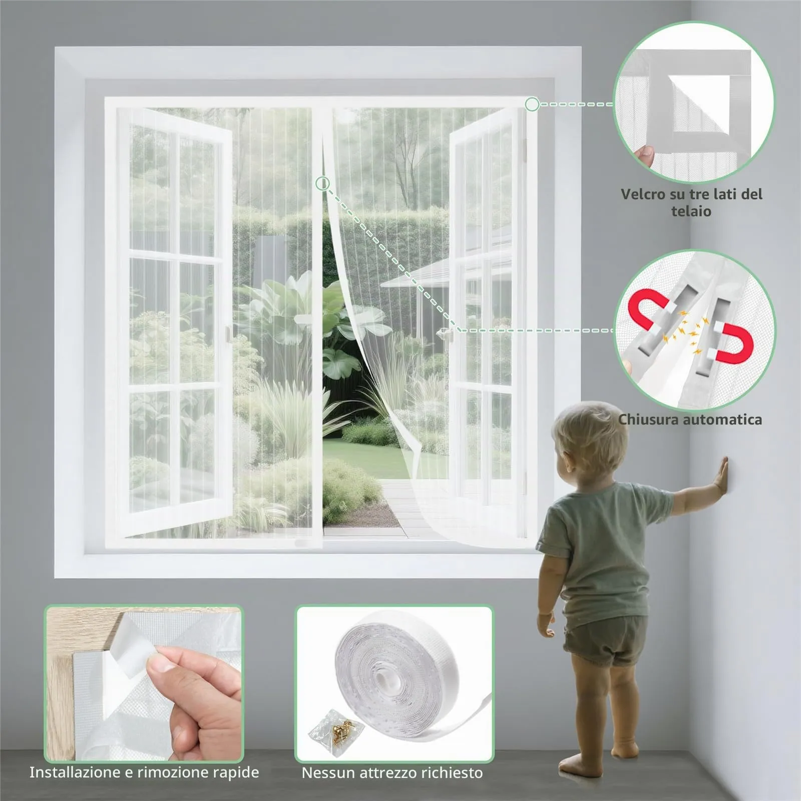 WENT Zanzariera Magnetica per Finestre 100x160 cm, Bianco - immagine 3