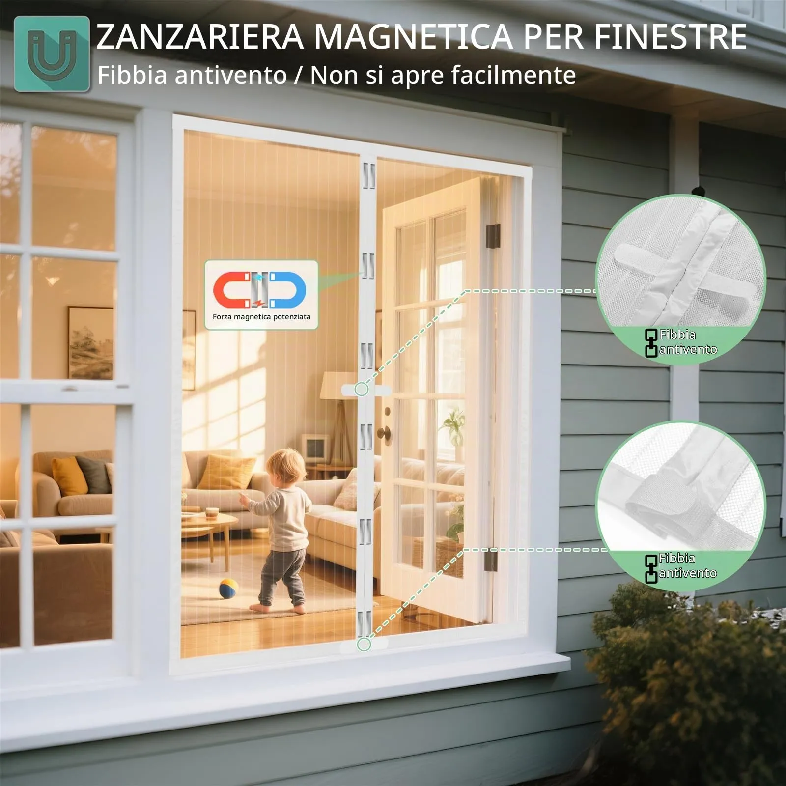 WENT Zanzariera Magnetica per Finestre 100x160 cm, Bianco - immagine 4