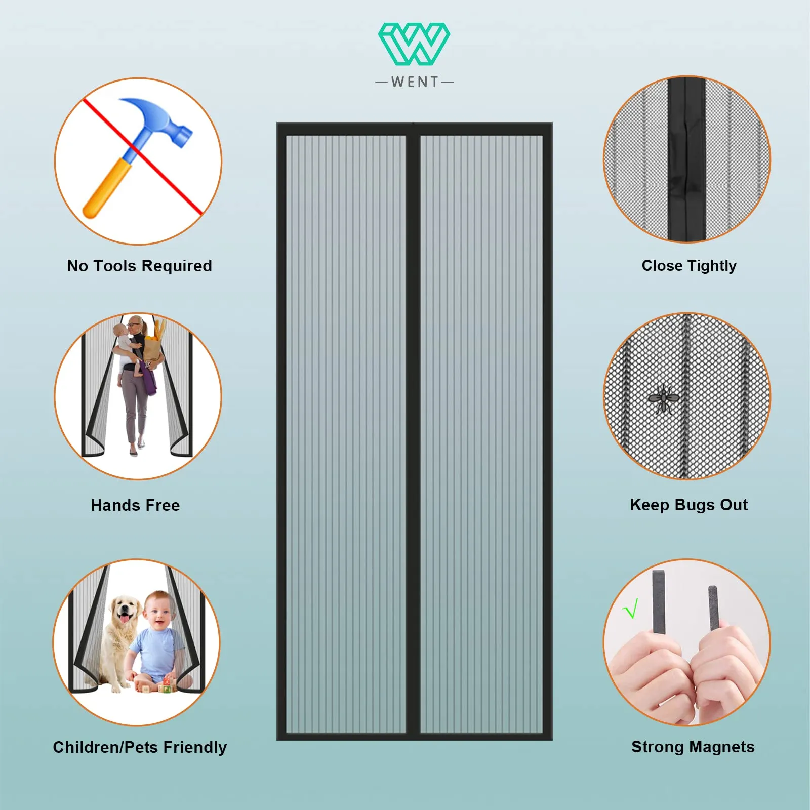 WENT Zanzariera Magnetica per Porte, 85x210 cm, Nero - immagine 3