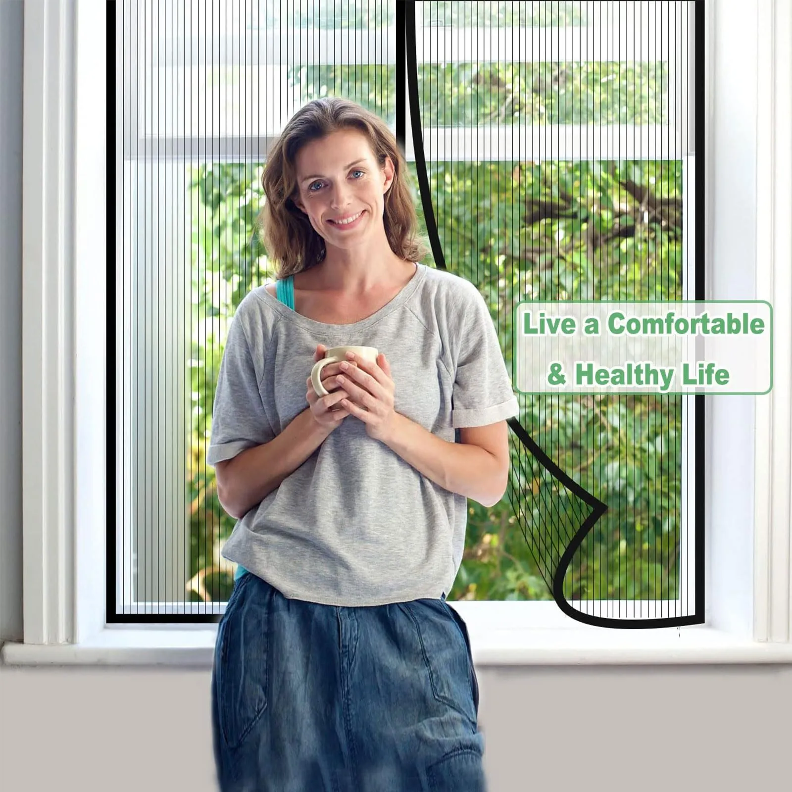 Risareyi Zanzariera Magnetica Porta Finestra, 75x135cm, Nero, Rete Fine - immagine 5