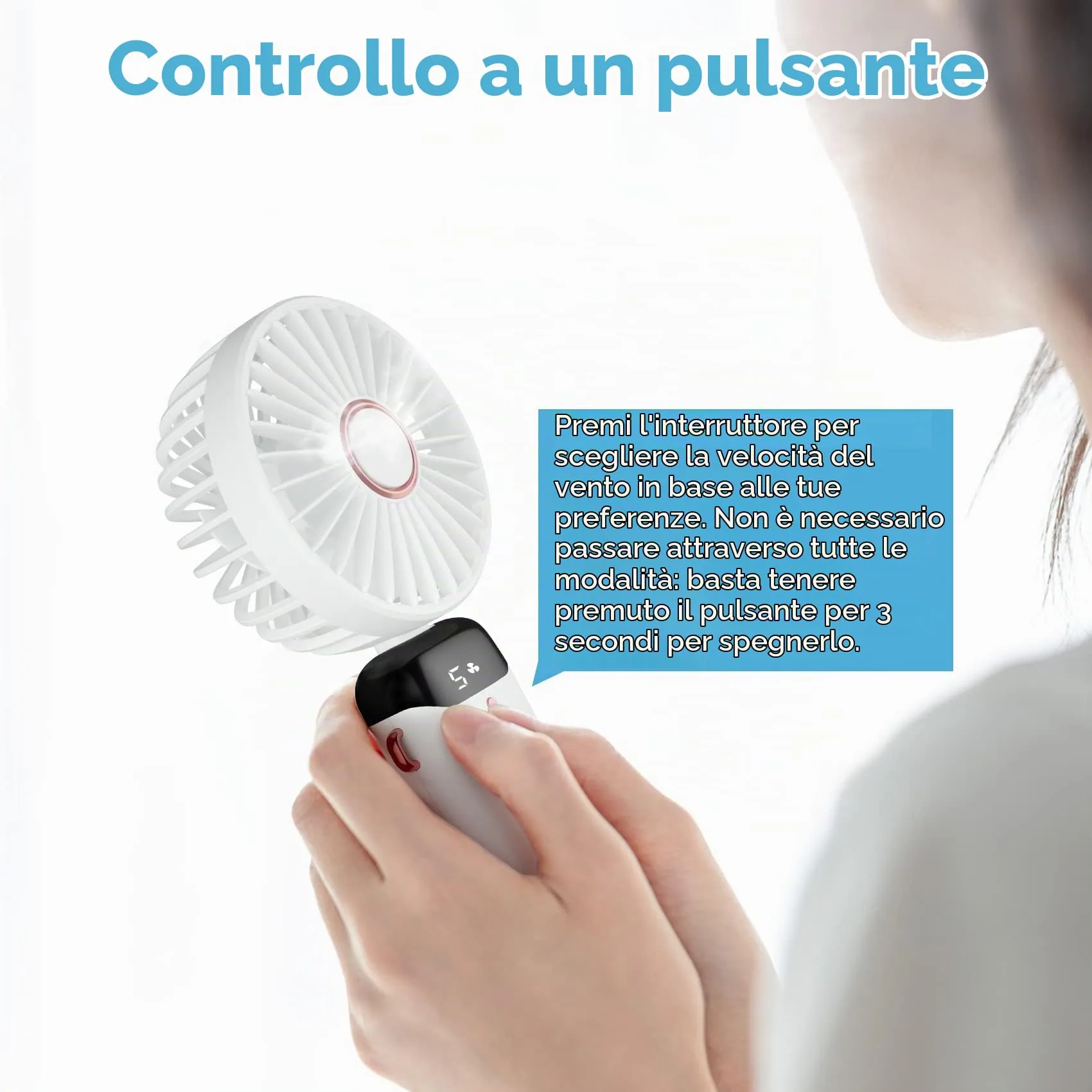 Rafada Mini Ventilatore Portatile Ricaricabile, 5 Livelli di Velocità, Batteria 4200 mAh, USB Pieghevole - immagine 4