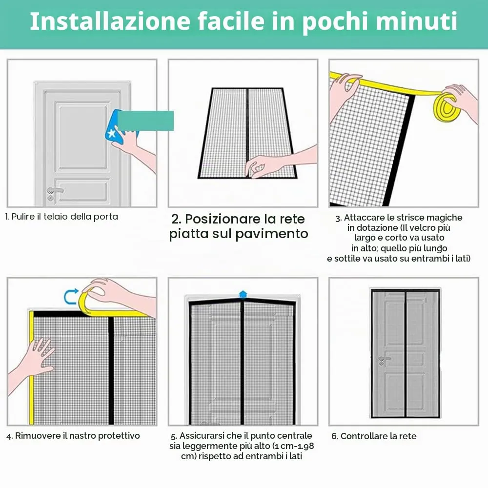 WENT Zanzariera Magnetica per Porte, 105x210 cm, Nero - immagine 7