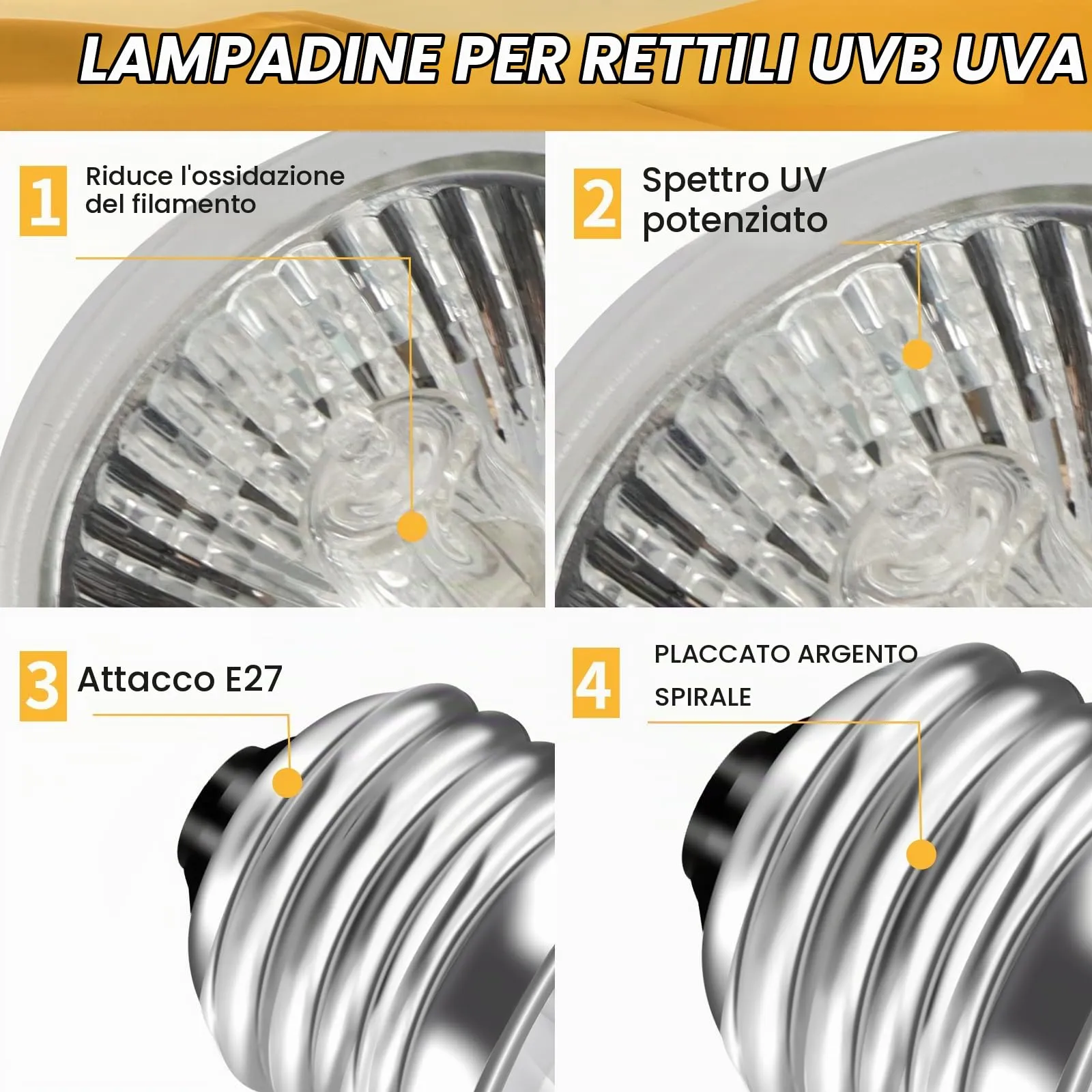 Caldarax Lampadina di Riscaldamento per Rettili UVA UVB E27 50W, 2 pezzi - immagine 3