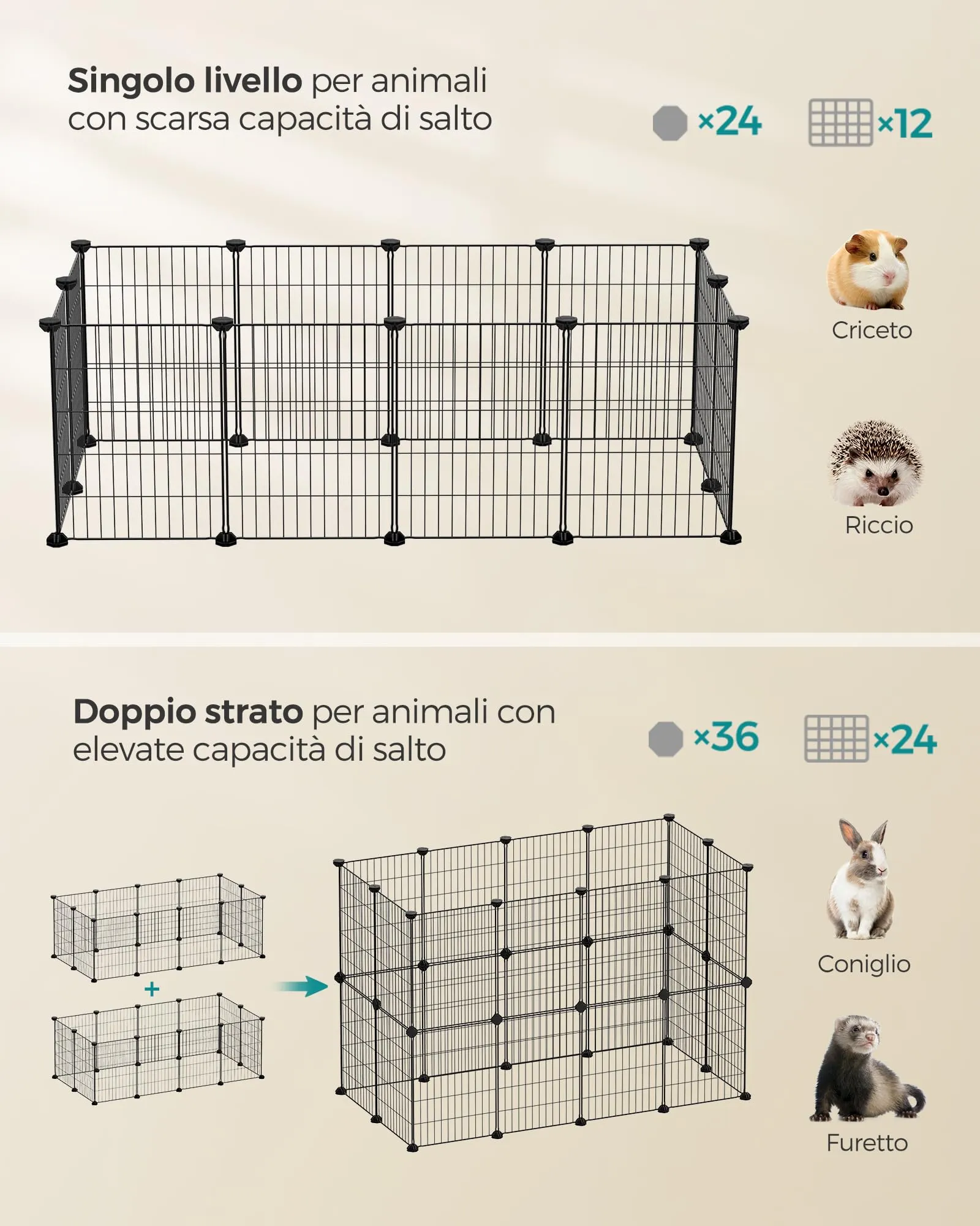 SONGMICS Recinto Personalizzabile per Animali di Piccola Taglia, Nero LPI001B01 - immagine 4