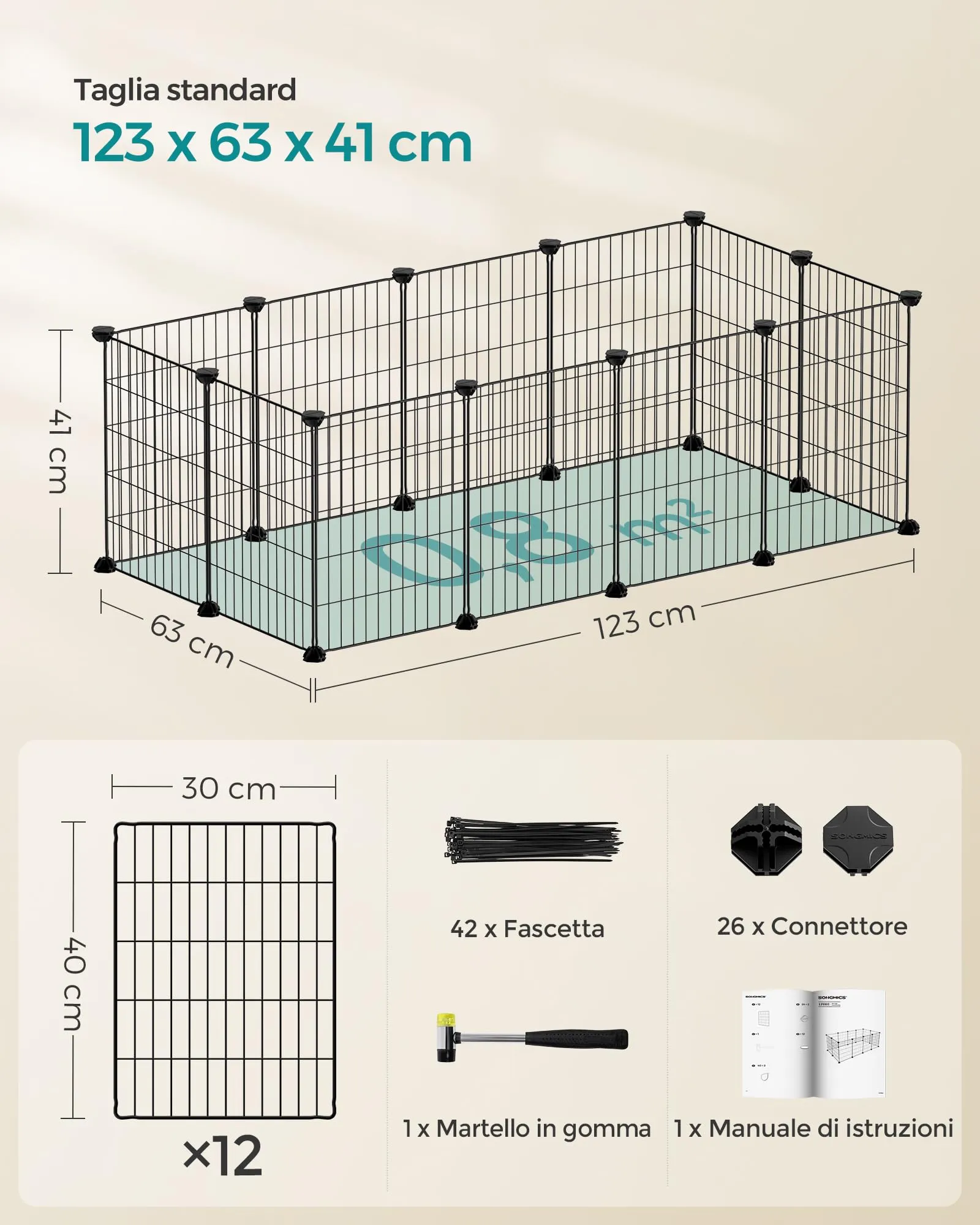 SONGMICS Recinto Personalizzabile per Animali di Piccola Taglia, Nero LPI001B01 - immagine 8