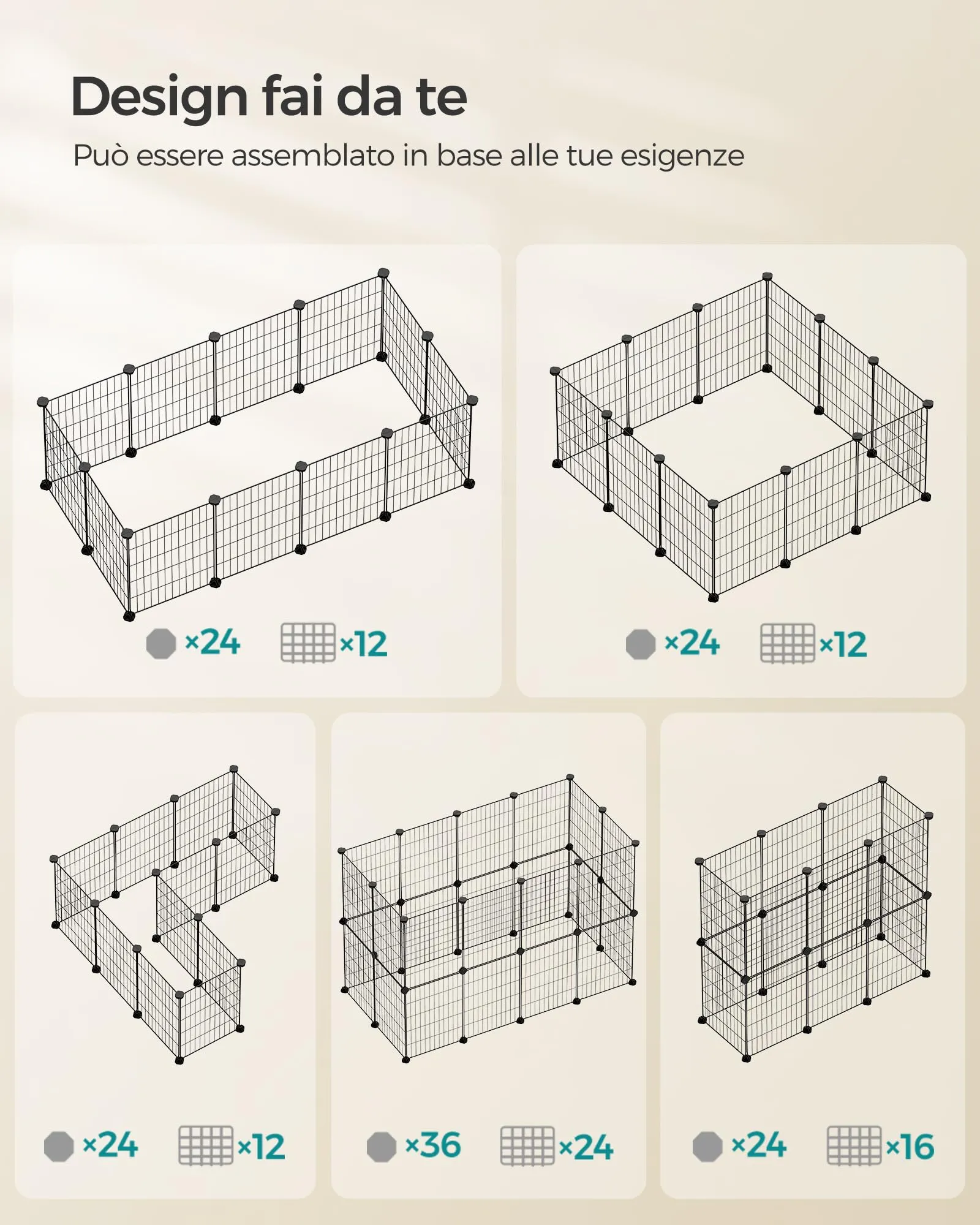 SONGMICS Recinto Personalizzabile per Animali di Piccola Taglia, Nero LPI001B01 - immagine 9
