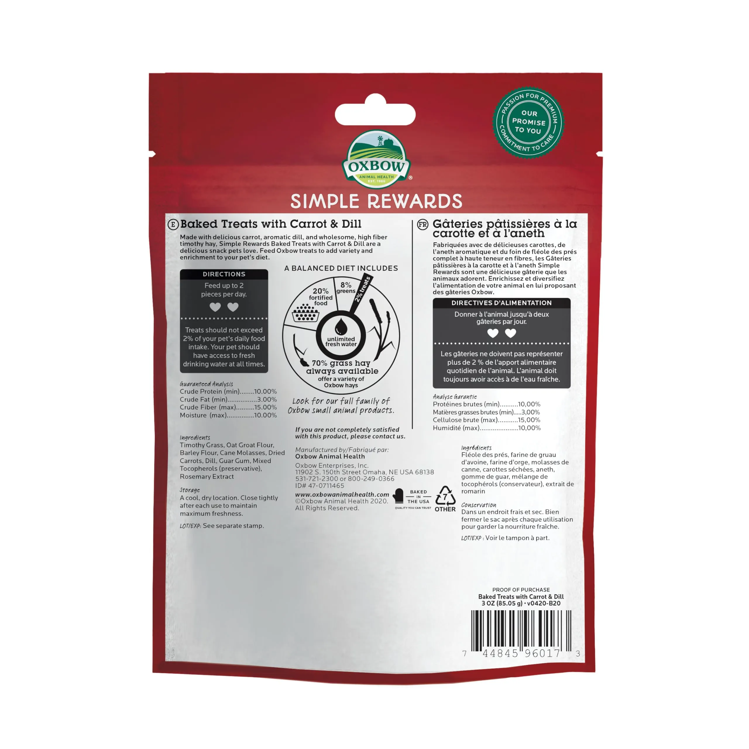Oxbow Naturale a Forno Cotto Treats with Carrots, Dill and Timothy Hay - immagine 2