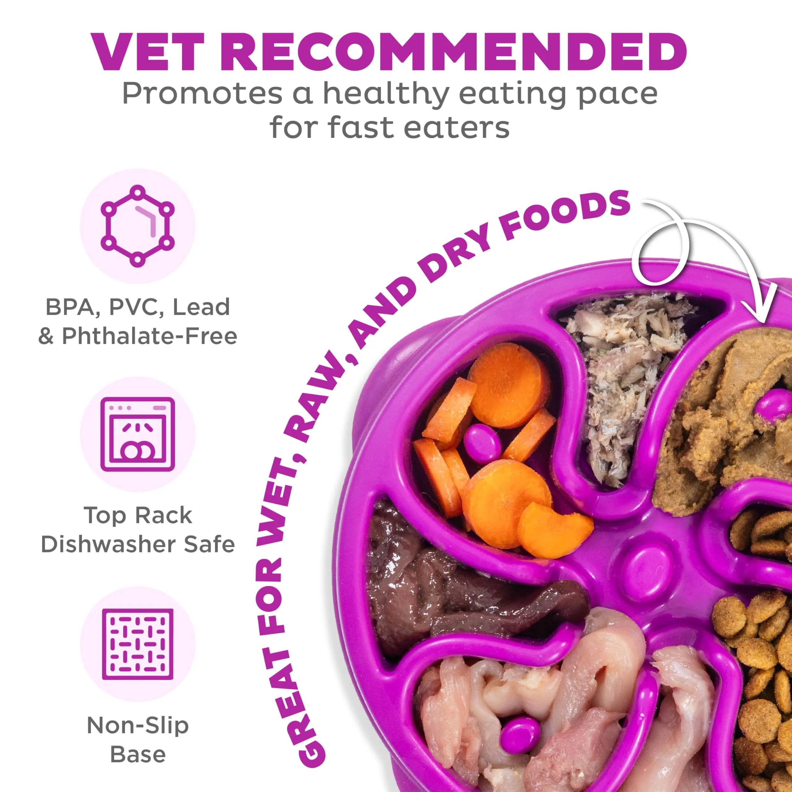 Outward Hound Fun Feeder Slo-Bowl Ciotola Anti-ingozzamento per Cani, Medio, Viola - immagine 3