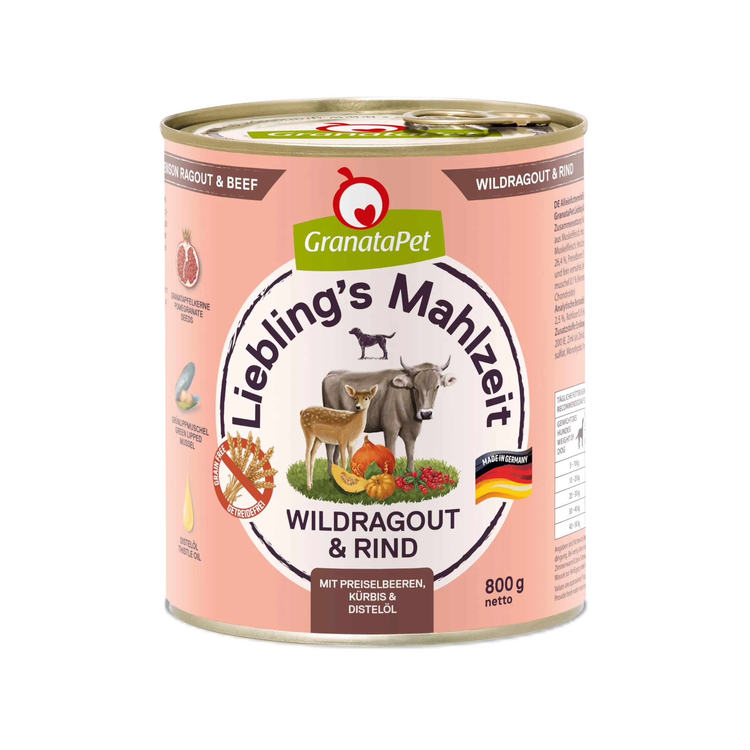 GranataPet Liebling's Mahlzeit Ragout di Selvaggina & Manzo, 6 x 800g - immagine 1