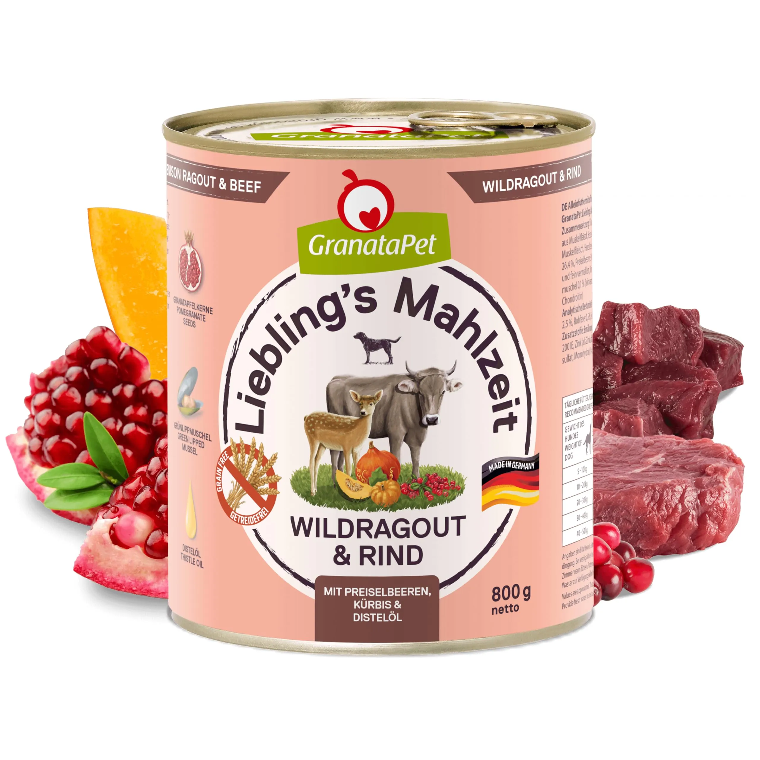 GranataPet Liebling's Mahlzeit Ragout di Selvaggina & Manzo, 6 x 800g - immagine 2