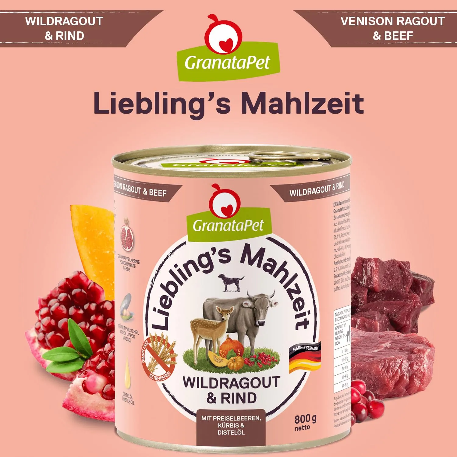 GranataPet Liebling's Mahlzeit Ragout di Selvaggina & Manzo, 6 x 800g - immagine 4