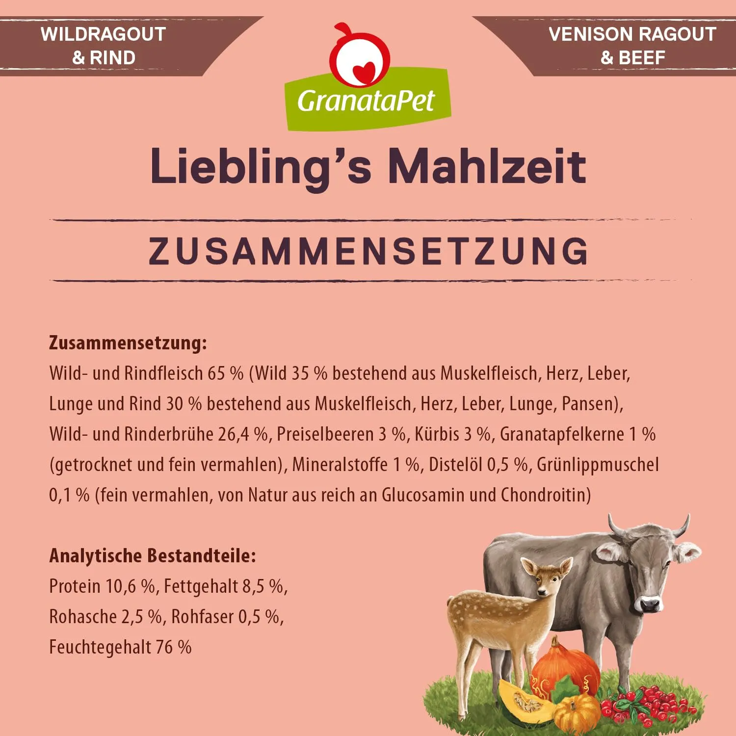 GranataPet Liebling's Mahlzeit Ragout di Selvaggina & Manzo, 6 x 800g - immagine 6