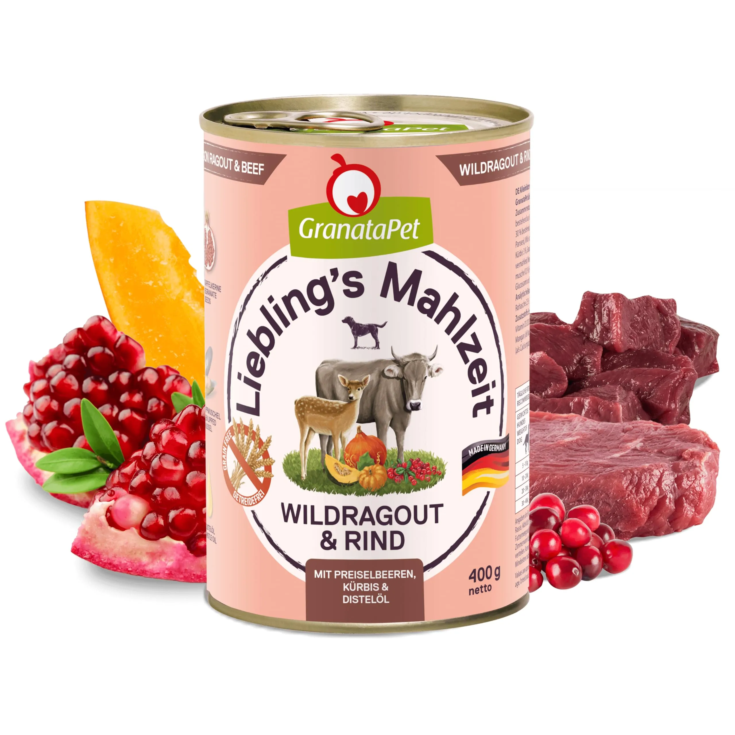 GranataPet Liebling's Mahlzeit Ragout di Selvaggina & Manzo, 6 x 400g - immagine 2