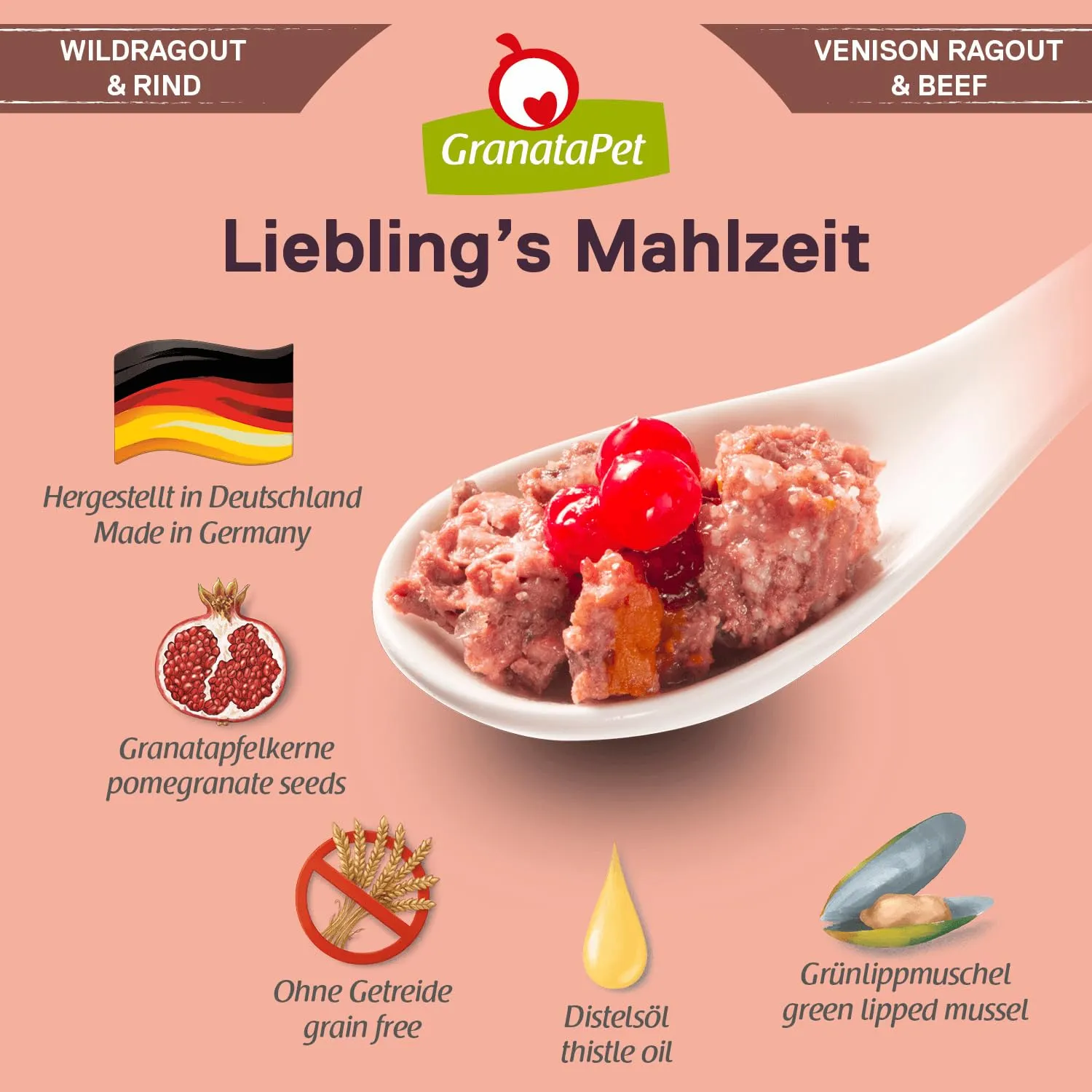 GranataPet Liebling's Mahlzeit Ragout di Selvaggina & Manzo, 6 x 400g - immagine 5