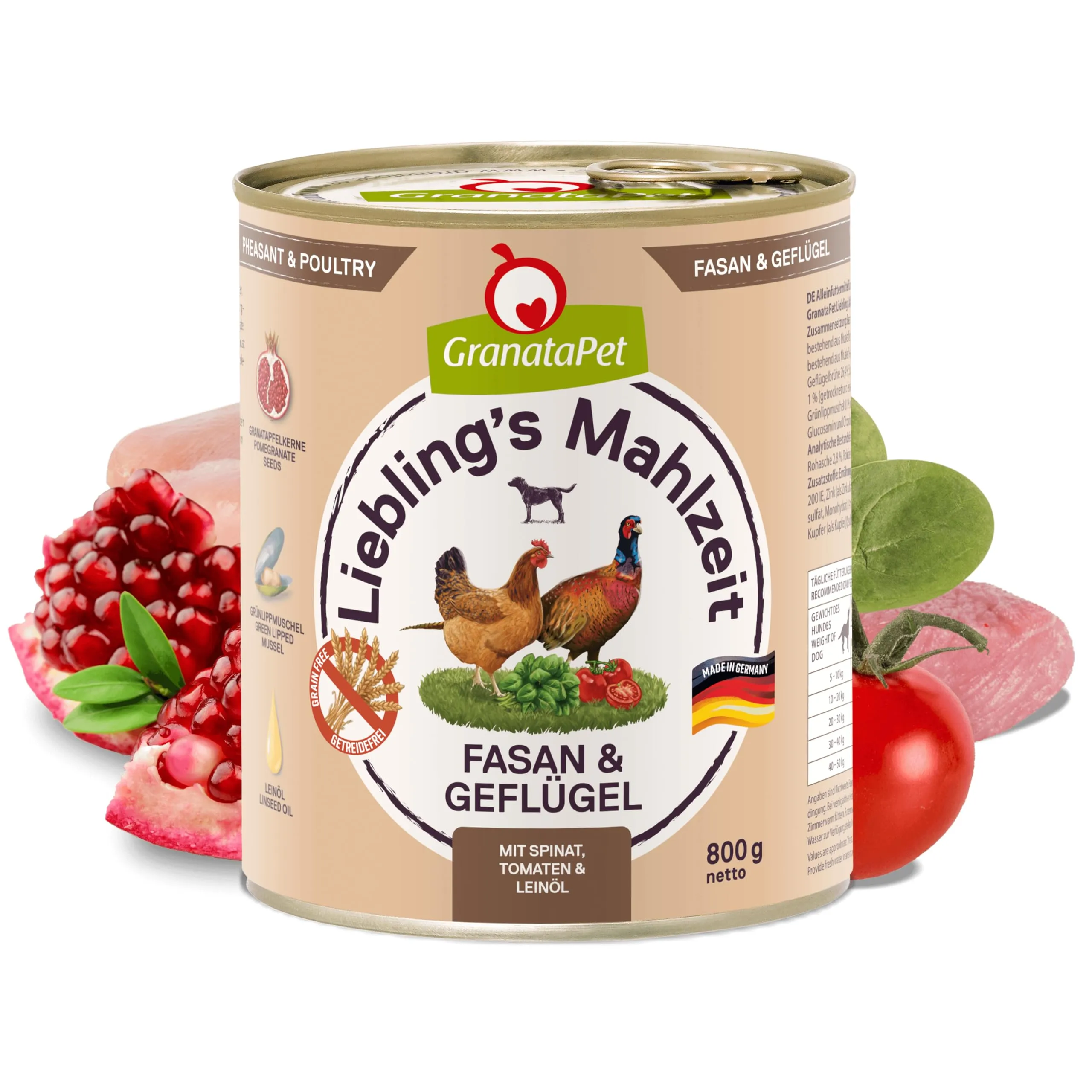 GranataPet Liebling's Mahlzeit Fagiano & Pollame con spinaci, 6 x 800g - immagine 2