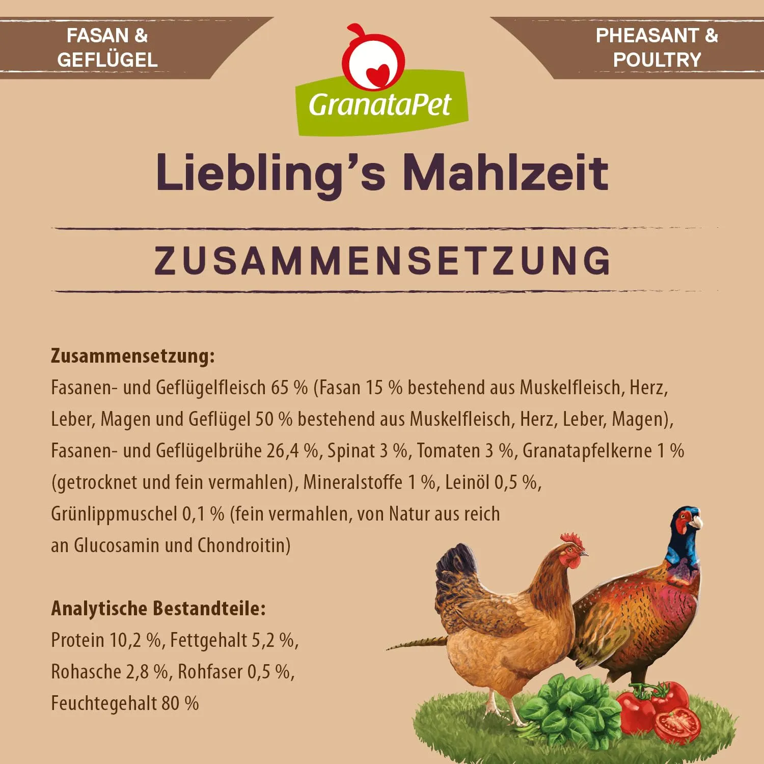 GranataPet Liebling's Mahlzeit Fagiano & Pollame con spinaci, 6 x 800g - immagine 6