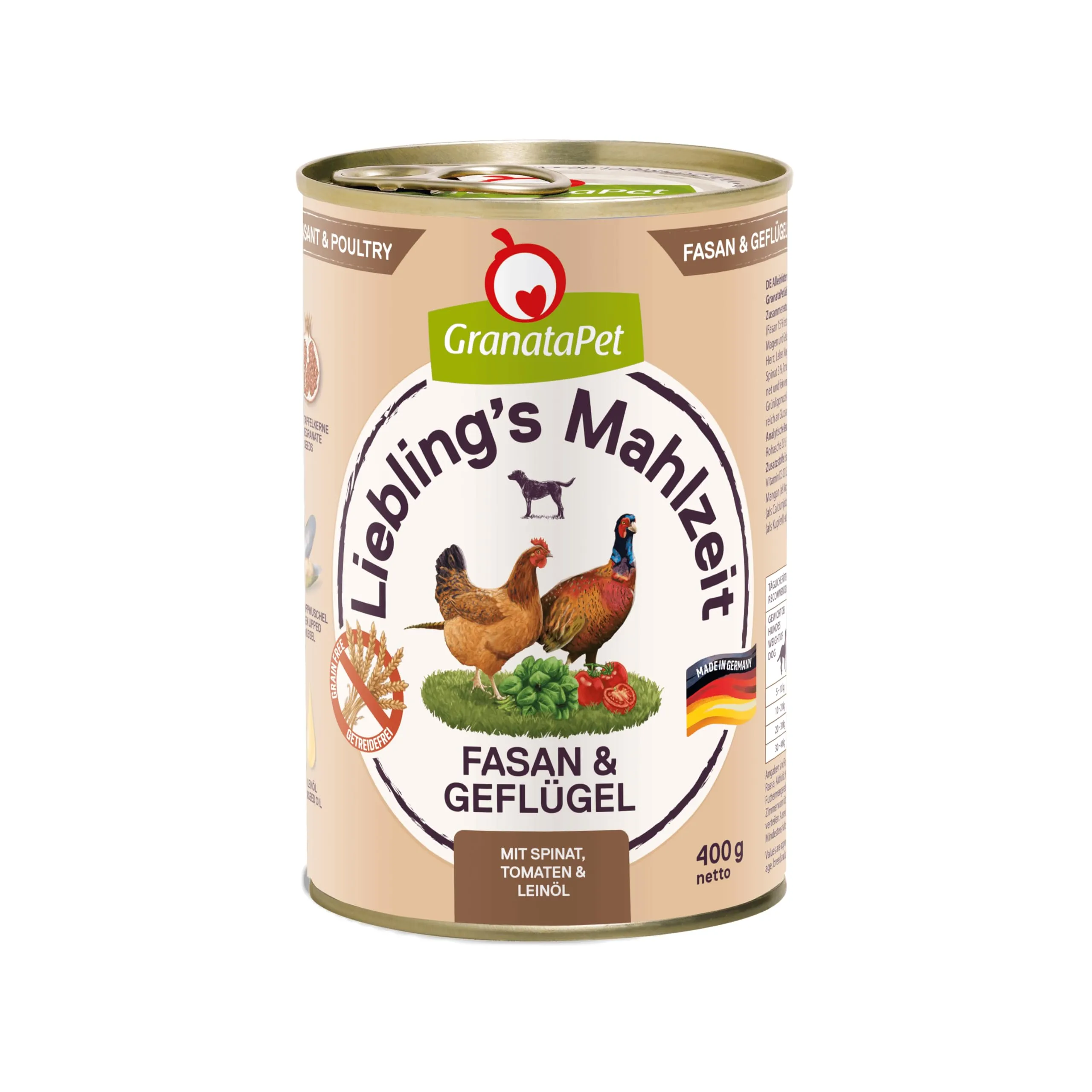 GranataPet Liebling's Mahlzeit Fagiano e Pollame con spinaci, 6 x 400g - immagine 1