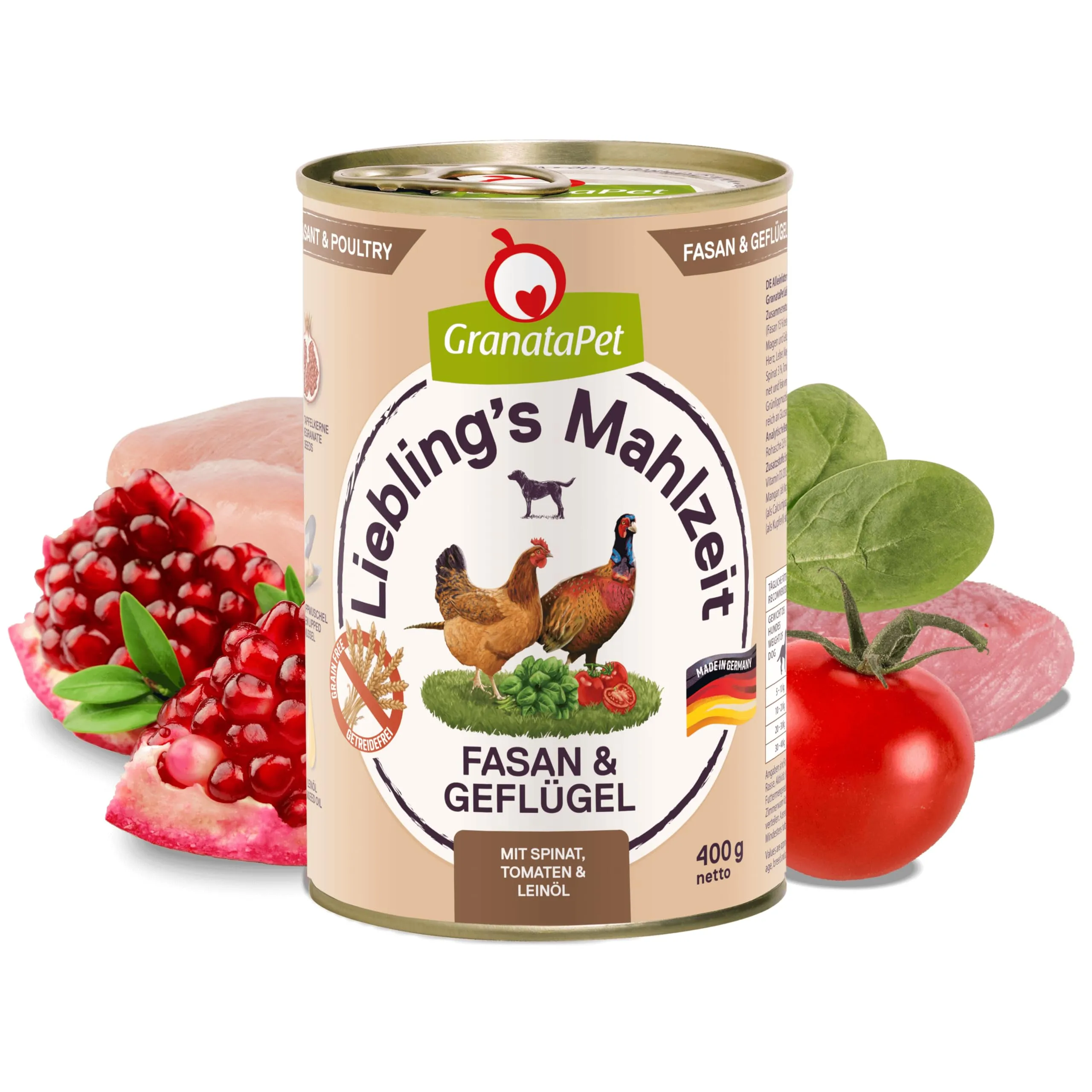 GranataPet Liebling's Mahlzeit Fagiano e Pollame con spinaci, 6 x 400g - immagine 2