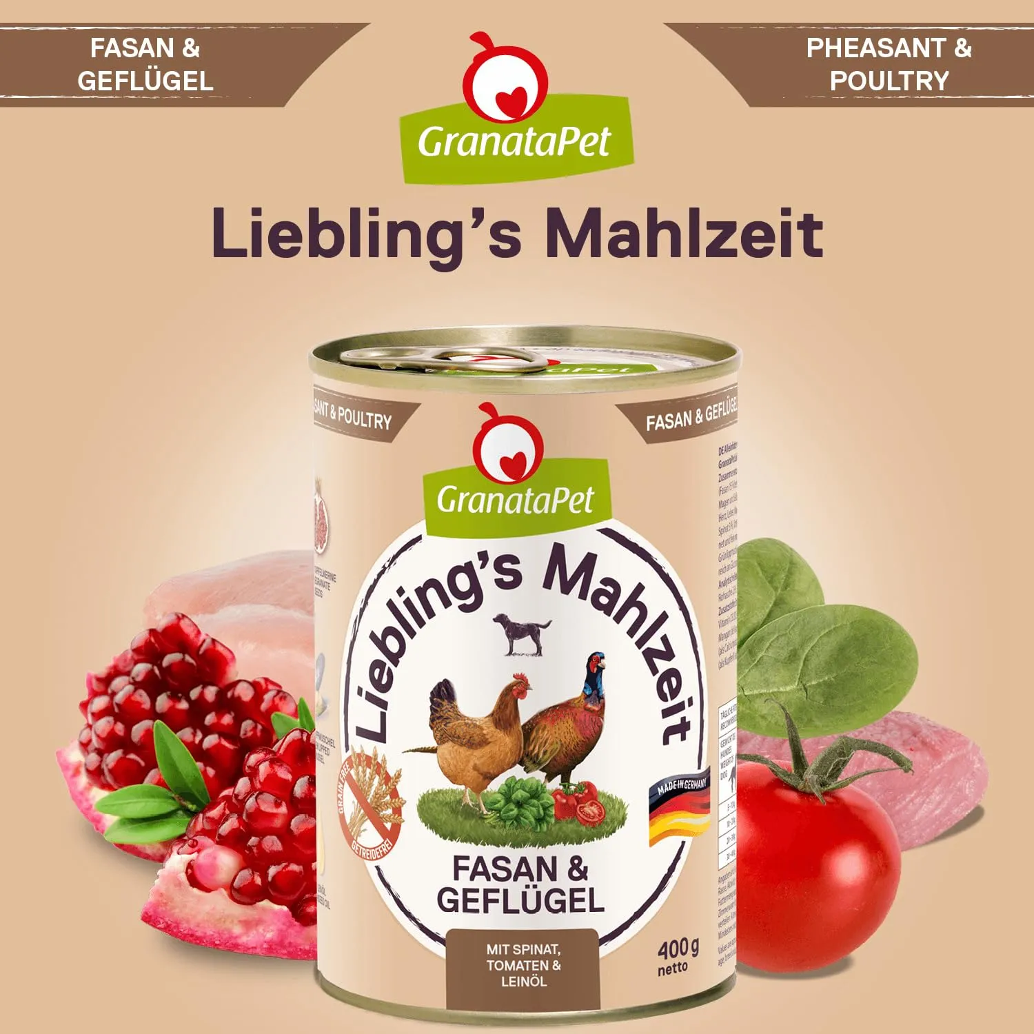 GranataPet Liebling's Mahlzeit Fagiano e Pollame con spinaci, 6 x 400g - immagine 4