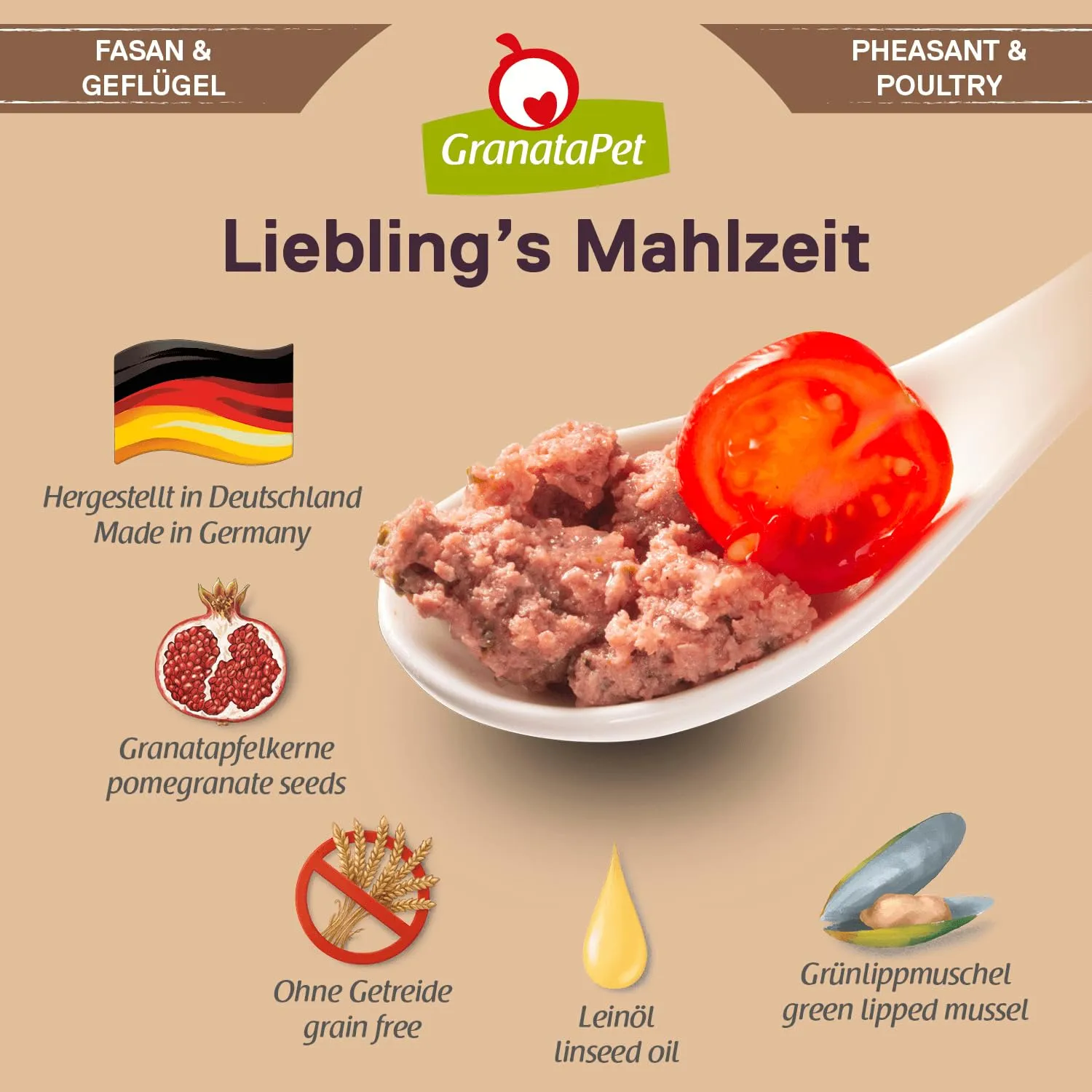 GranataPet Liebling's Mahlzeit Fagiano e Pollame con spinaci, 6 x 400g - immagine 5