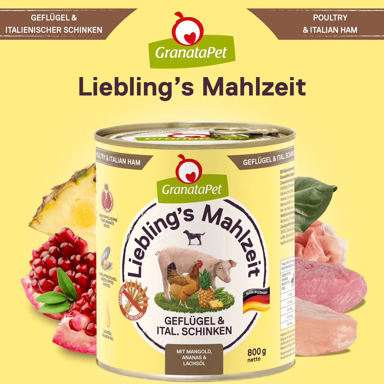 GranataPet Liebling's Mahlzeit Pollame & Prosciutto Italiano, 6 x 800g - immagine 4
