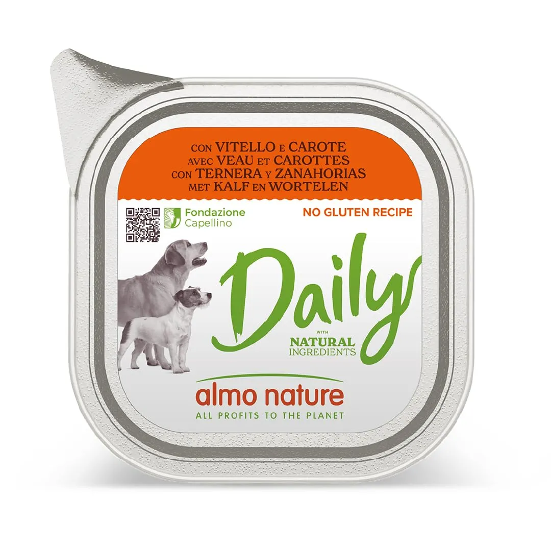 Almo Nature Daily Alimento Umido per Cani Adulti con Vitello e Carote, 100g, Confezione da 32 - immagine 1