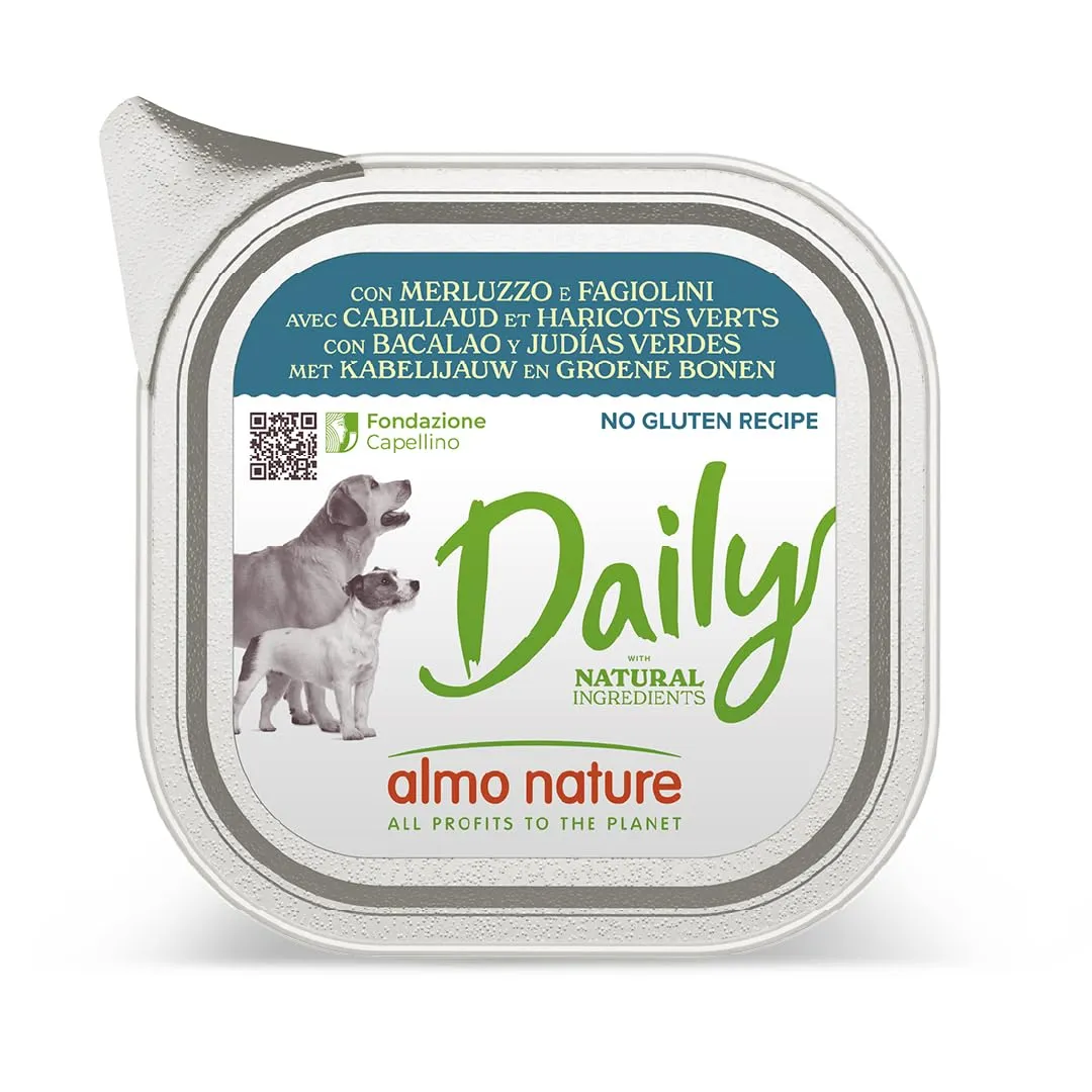 Almo Nature Daily Alimento Umido per Cani Adulti con Merluzzo e Fagiolini, 100g, 32 Pezzi - immagine 1