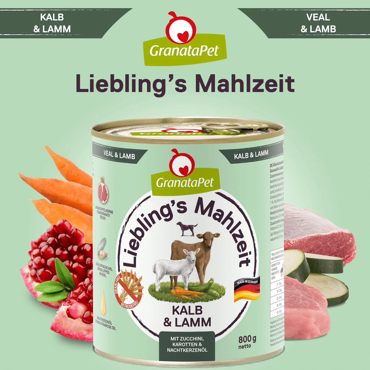 GranataPet Liebling's Mahlzeit Vitello & Agnello con zucchine, 6 x 800g - immagine 4